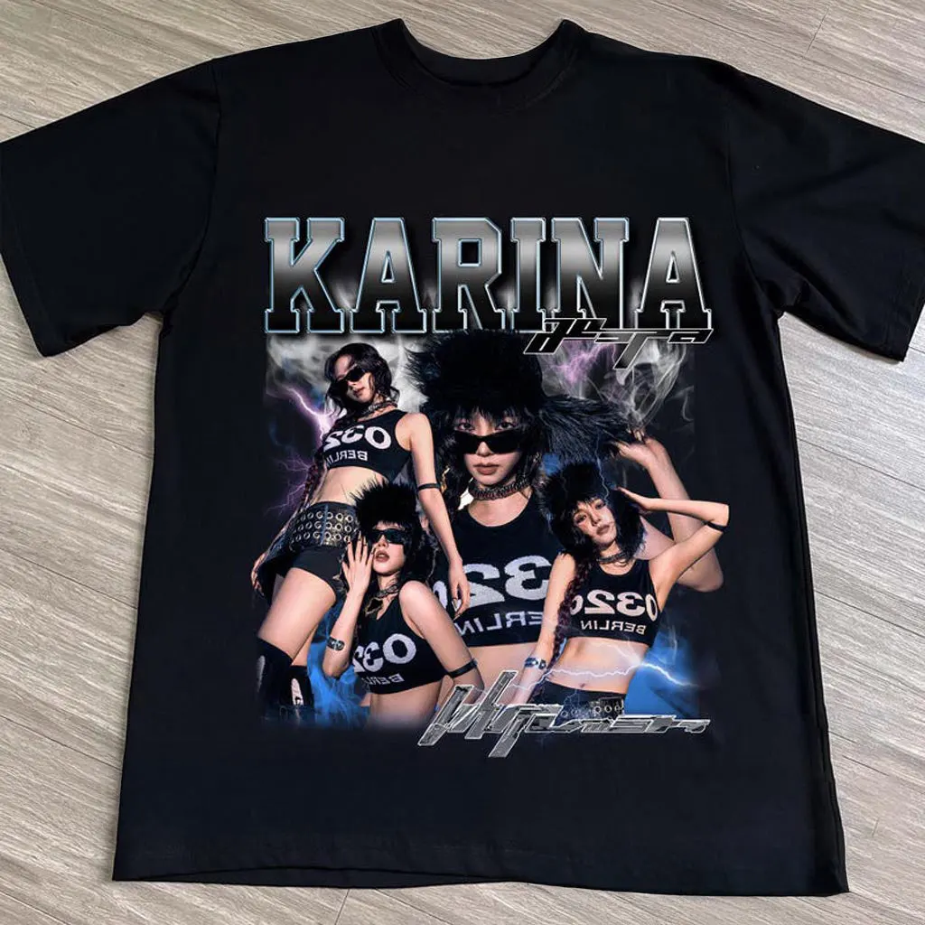 Aespa Karina Style Bootleg Shirt Aespa Whiplash Shirt AESPA Synk Parallel Line Tour TShirt