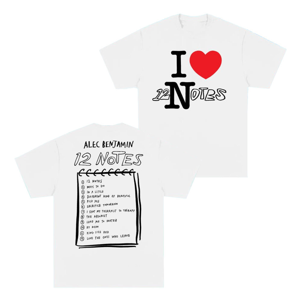 Alec Benjamin Merch 12 Notes White TShirt Fathers Day Gifts Music Lover