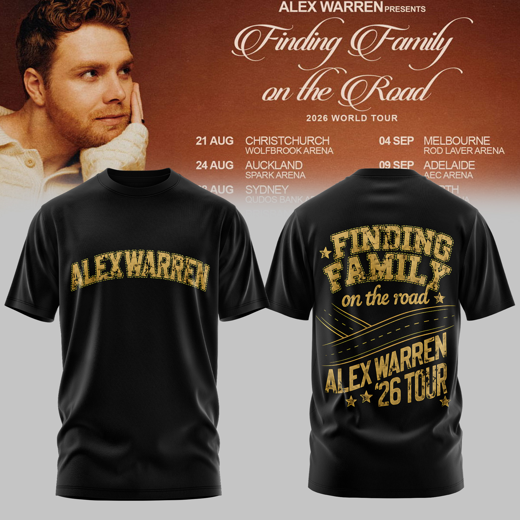 Alex Warren Finding Family On The Road AUS NZ Tour 2026 Collector T Shirt Gifts For Fans