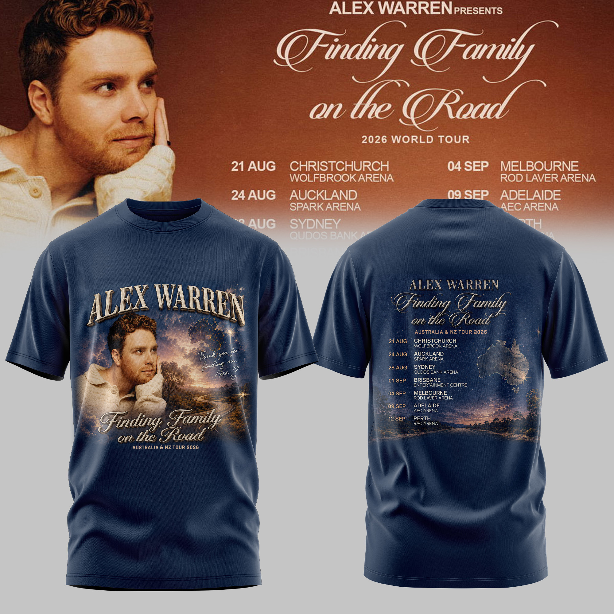 Alex Warren Finding Family On The Road AUS NZ Tour 2026 Graphic T Shirt Gifts For Fans