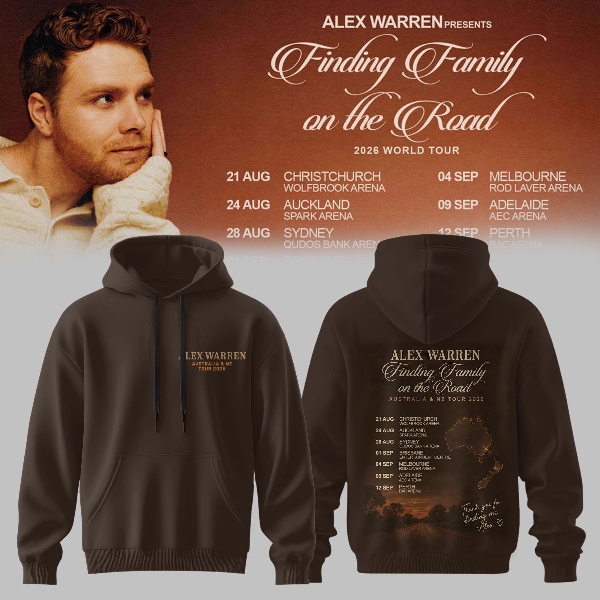 Alex Warren Finding Family On The Road AUS NZ Tour 2026 Premium Hoodie Gifts For Fans