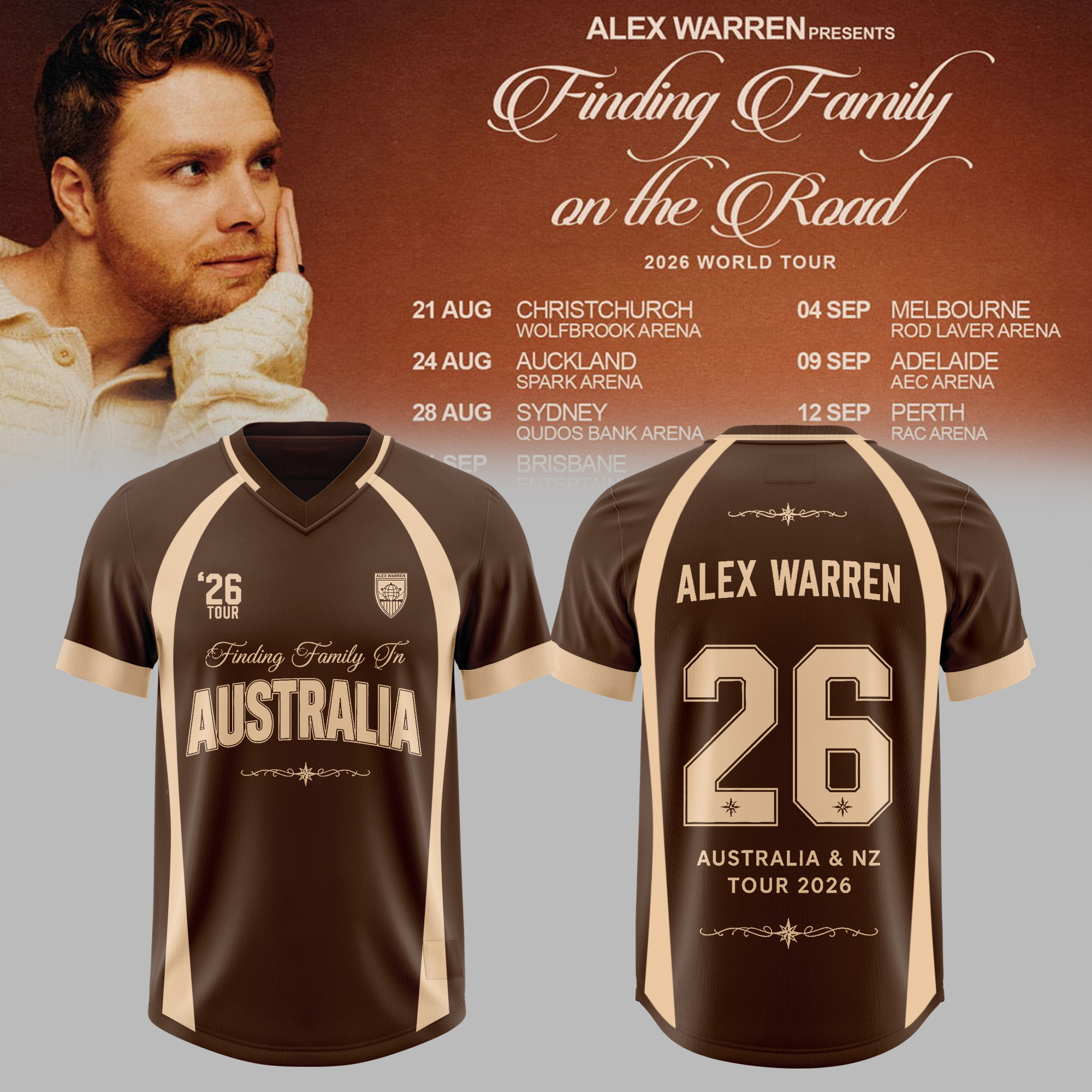 Alex Warren Finding Family On The Road AUS Tour 2026 Football Jersey Gifts For Fans