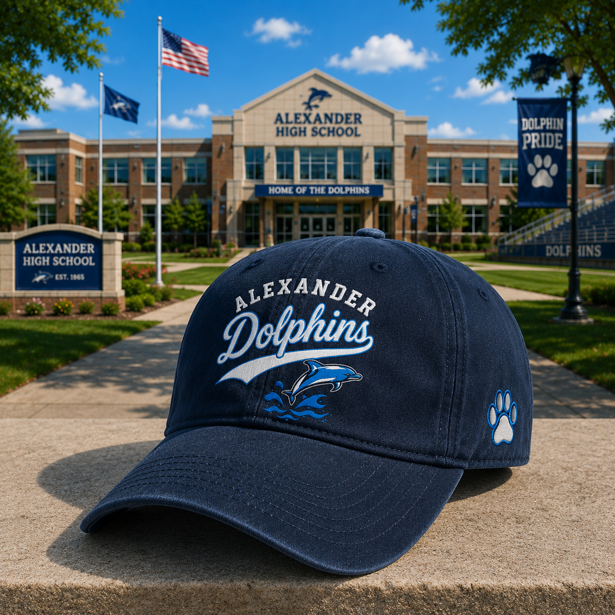 Alexander Dolphins Embroidered Style Baseball Cap School Spirit Adjustable Dad Hat Alumni Student Gift