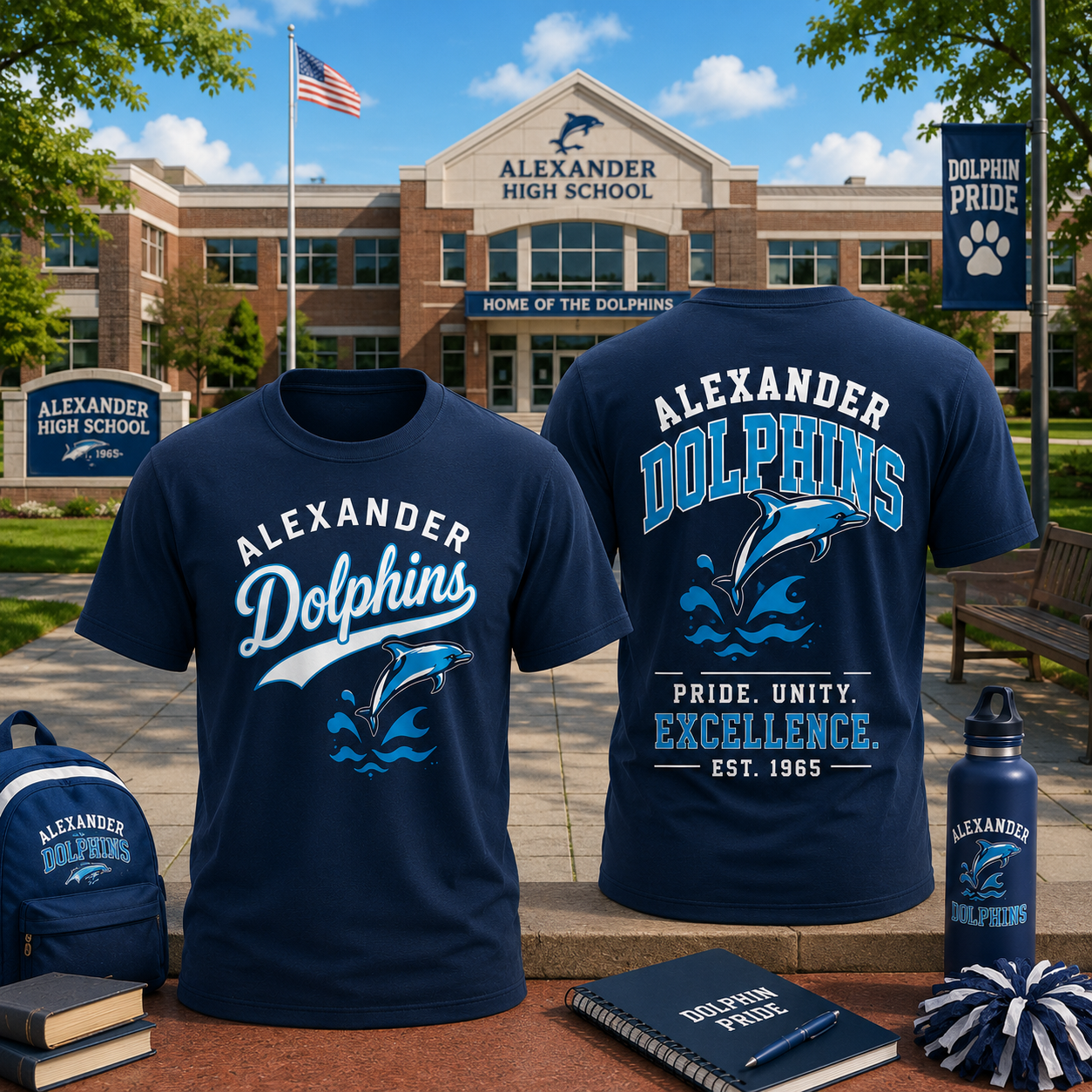 Alexander Dolphins High School Spirit T Shirt Alumni Student Dolphin Pride Unisex School Fan Gift