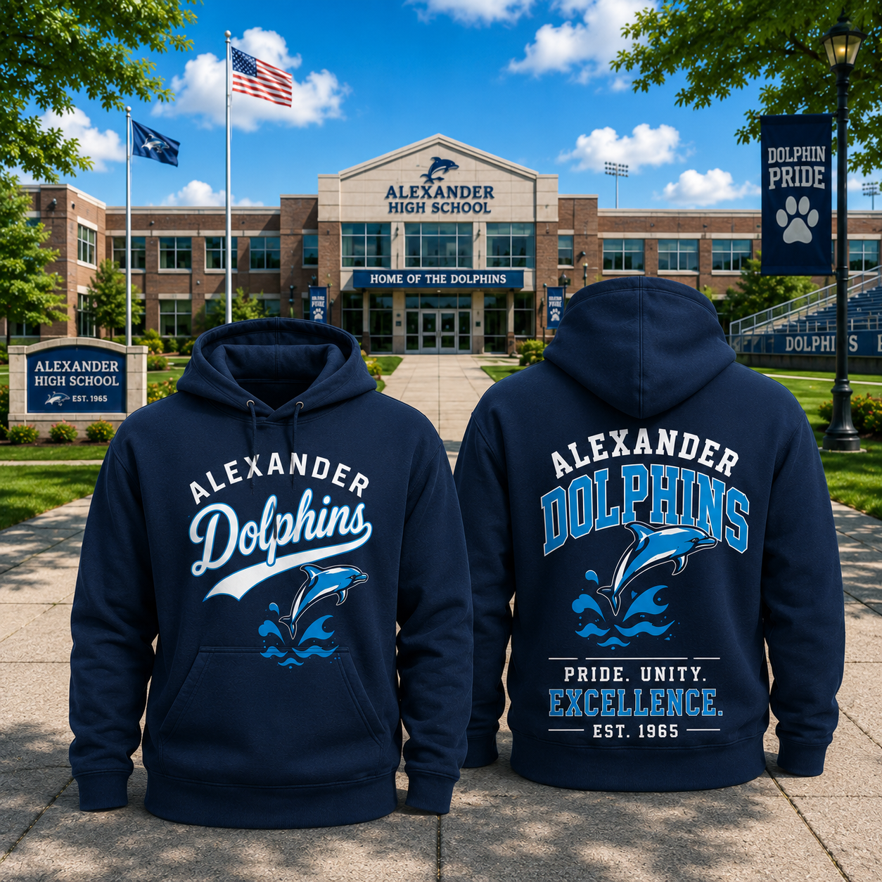 Alexander Dolphins School Spirit Hoodie Alumni Pride Pullover Unisex School Fan Gift