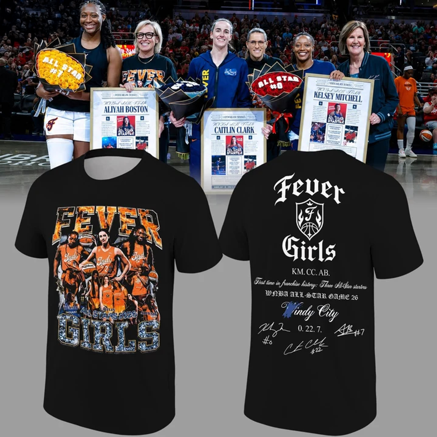 Aliyah Boston x Caitlin Clark x Kelsey Mitchell 2026 Limited Edition Black TShirt