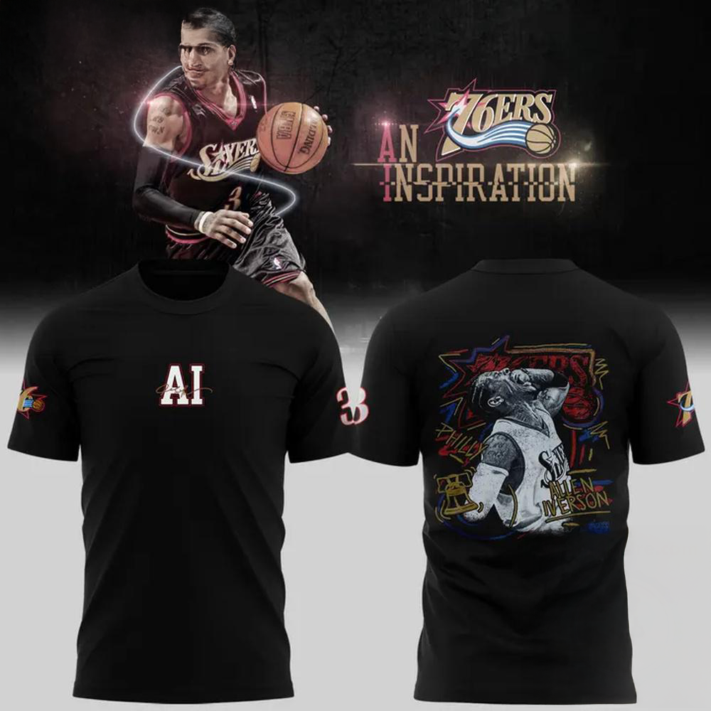 Allen Iverson Philadelphia 76ers Black Playmaker Graphic T Shirt
