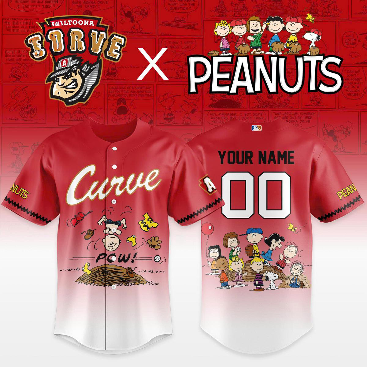Altoona Curve x Peanuts Night 2026 Personalized Baseball Jersey