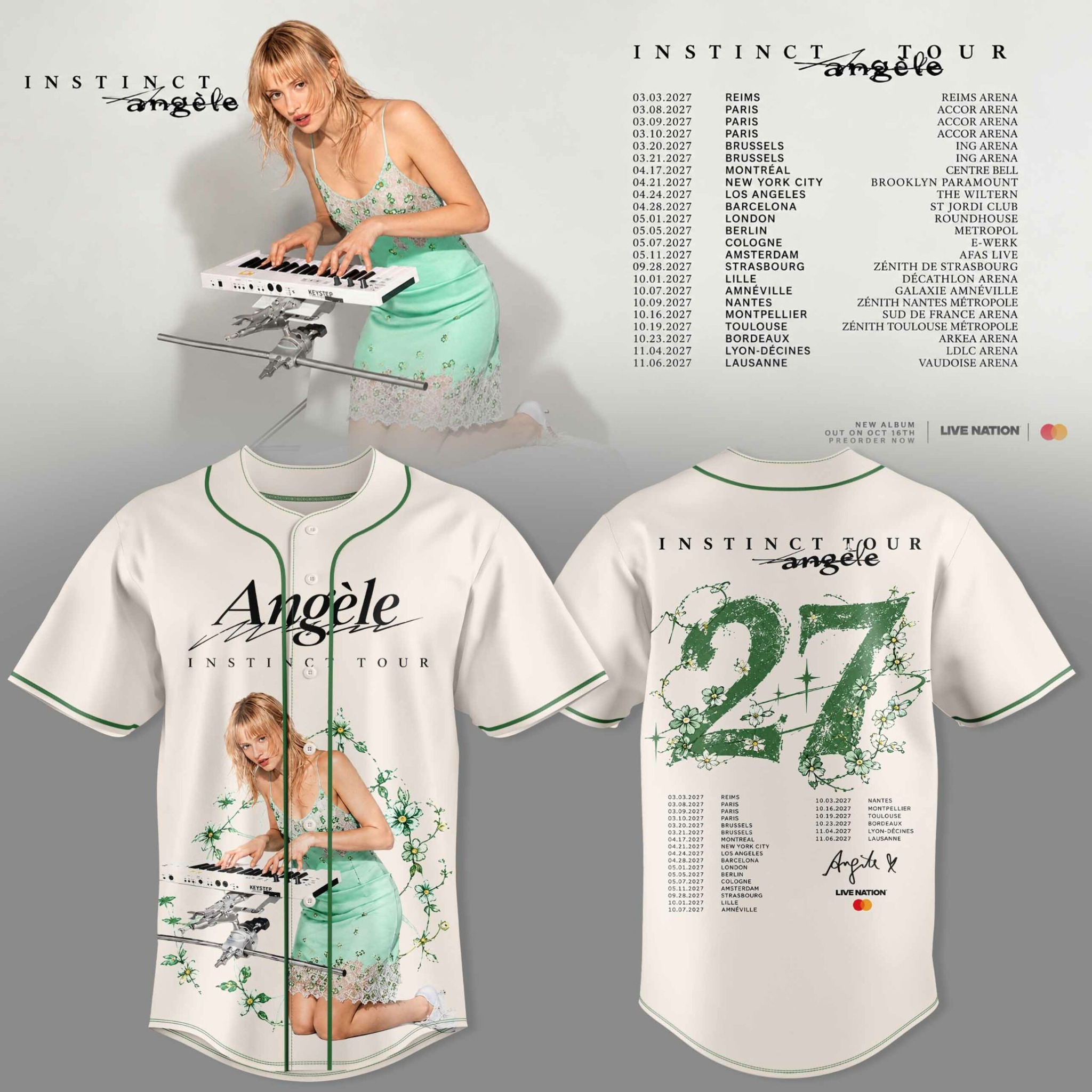 Angèle Instinct Tour 2027 Green Jersey Floral Butterfly Graphic Tour Merchandise 2 - Unicasport Angèle Instinct Tour 2027 Green Jersey Floral Butterfly Graphic Tour Merchandise