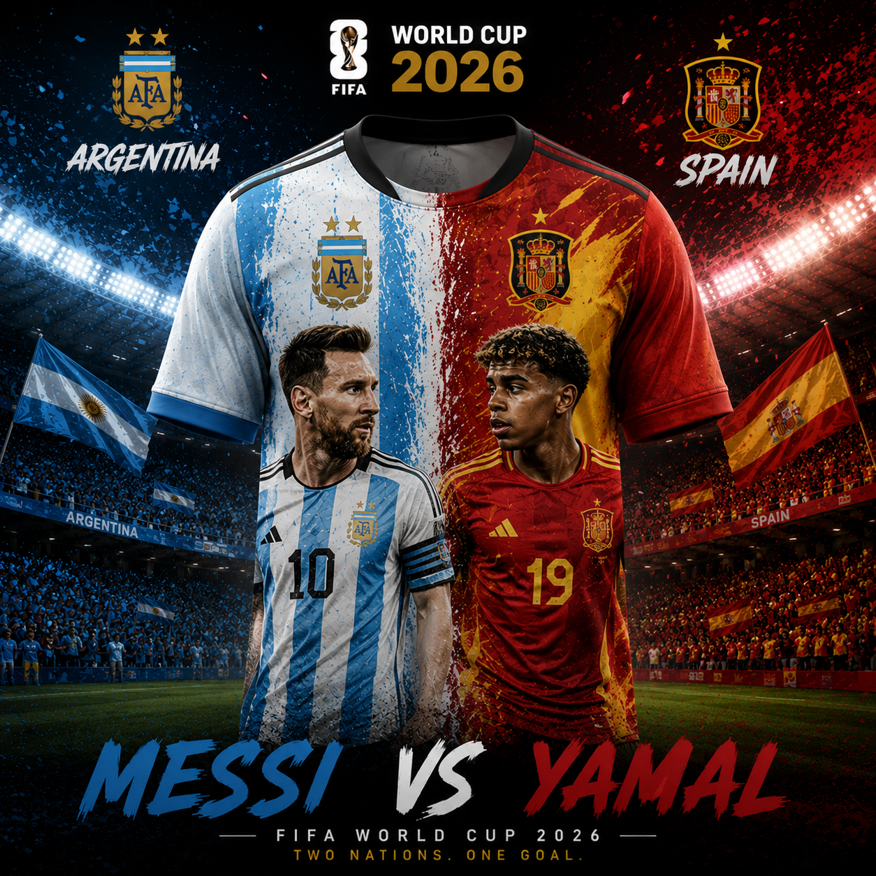 Argentina Spain Split Soccer Jersey Messi Yamal World Cup 2026 Custom Name Number Football Shirt Gift