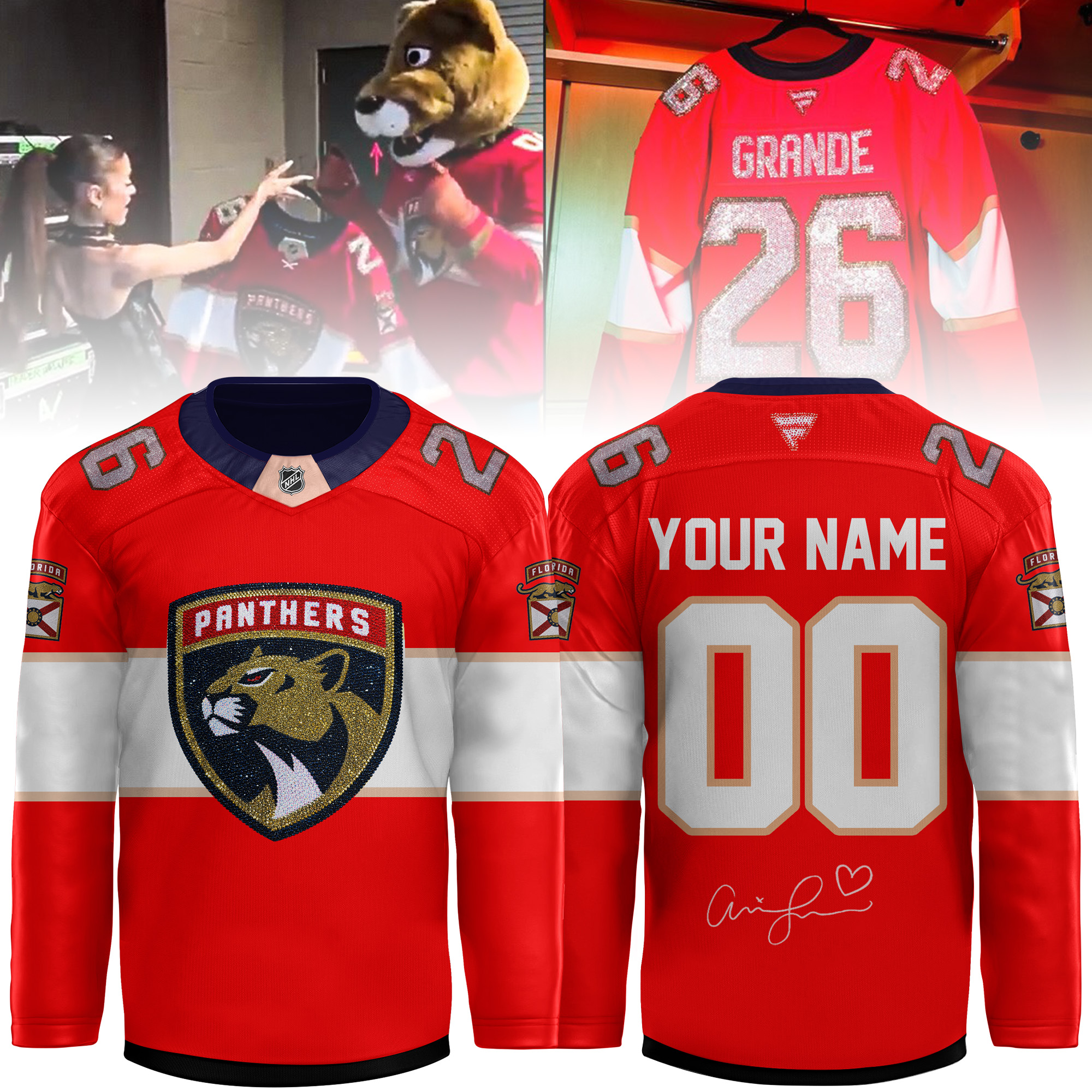 Ariana Grande x Florida Panthers Custom Name Hockey Jersey Fan Edition