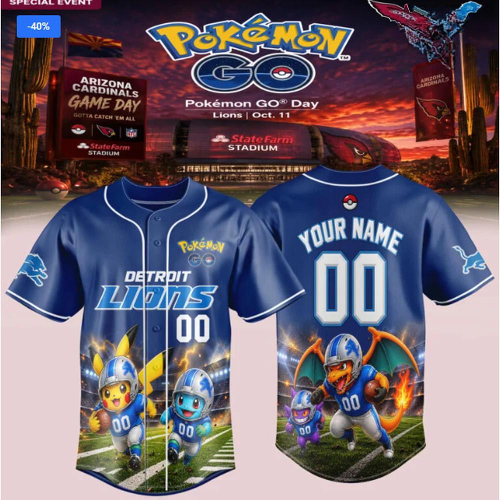 Arizona Cardinals Detroit Lions Pokemon GO Game Day Baseball Jersey Sports Gaming Fanwear 1 - Unicasport Arizona Cardinals Detroit Lions Pokemon GO Game Day Baseball Jersey Sports Gaming Fanwear
