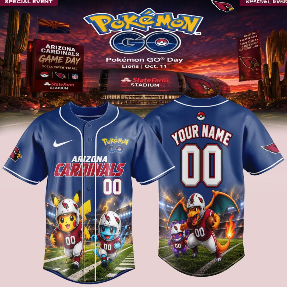 Arizona Cardinals Pokemon GO Game Day Pikachu Custom Baseball Jersey Football Gaming Fan Apparel 1 - Unicasport Arizona Cardinals Pokemon GO Game Day Pikachu Custom Baseball Jersey Football Gaming Fan Apparel