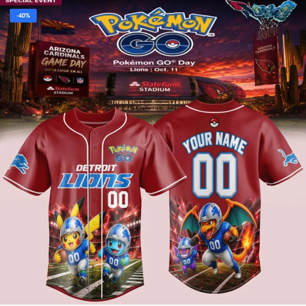 Arizona Cardinals vs Detroit Lions Pokemon GO Day Baseball Jersey Football Gaming Fan Apparel 1 - Unicasport Arizona Cardinals vs Detroit Lions Pokemon GO Day Baseball Jersey Football Gaming Fan Apparel
