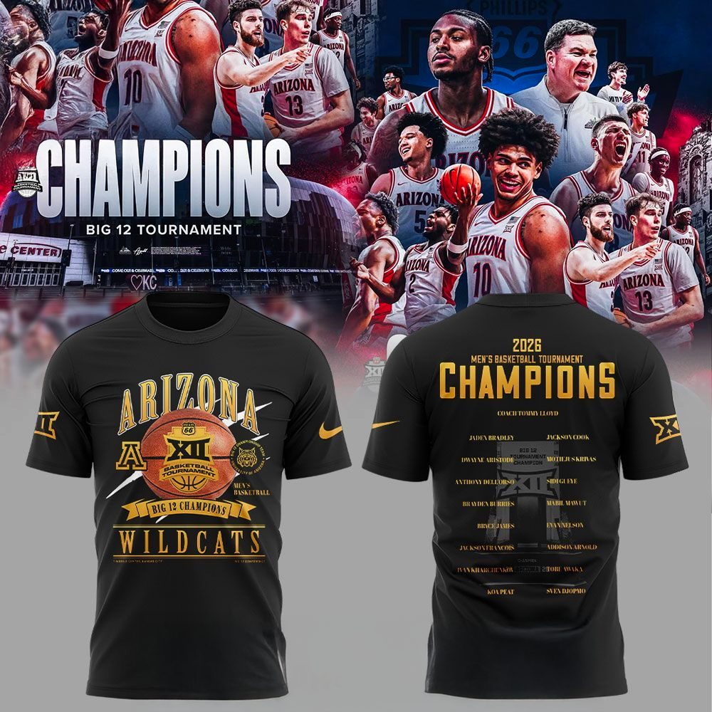 Arizona Wildcats 2026 Big 12 Mens Basketball Tournament Champions TShirt