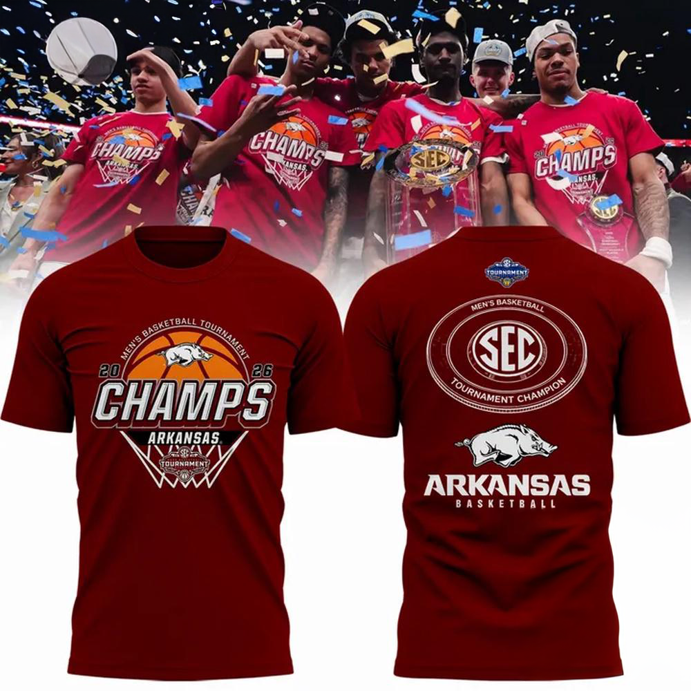 Arkansas Razorbacks MenS Basketball 2026 Sec Tournament Champions 3D Shirt