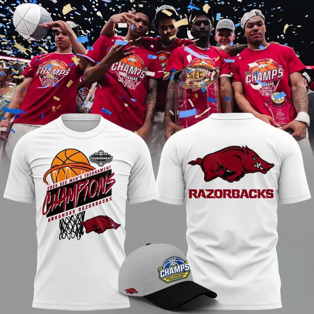 Arkansas Razorbacks MenS Basketball 2026 Sec Tournament Champions White T Shirt