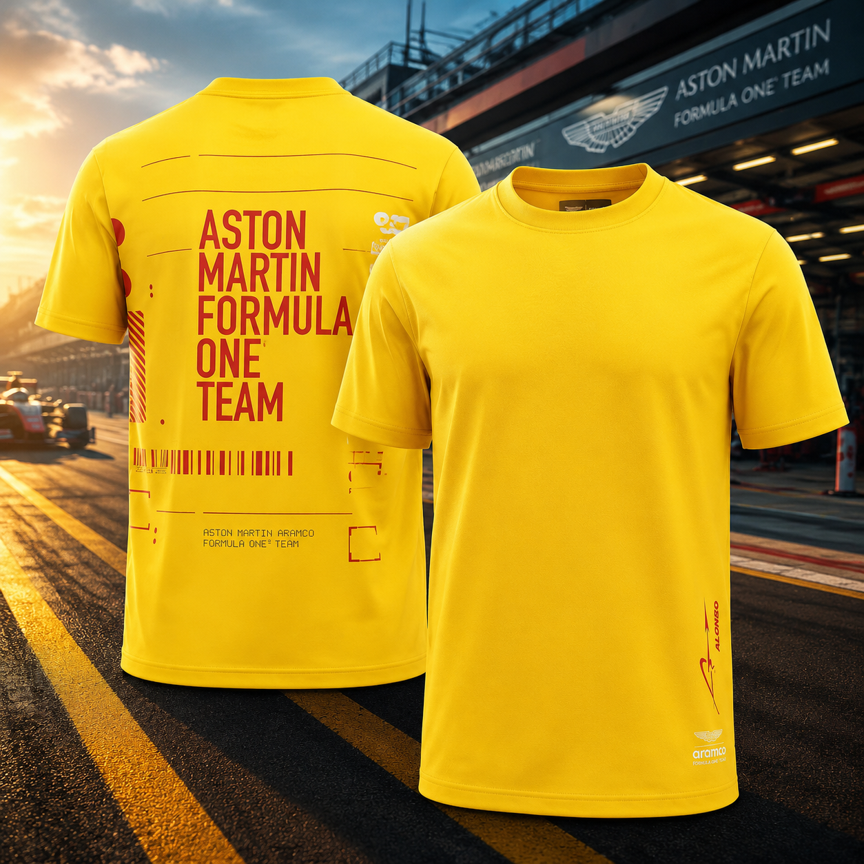 Aston Martin Aramco Formula One Team Yellow Graphic T Shirt Motorsport Fan Gift