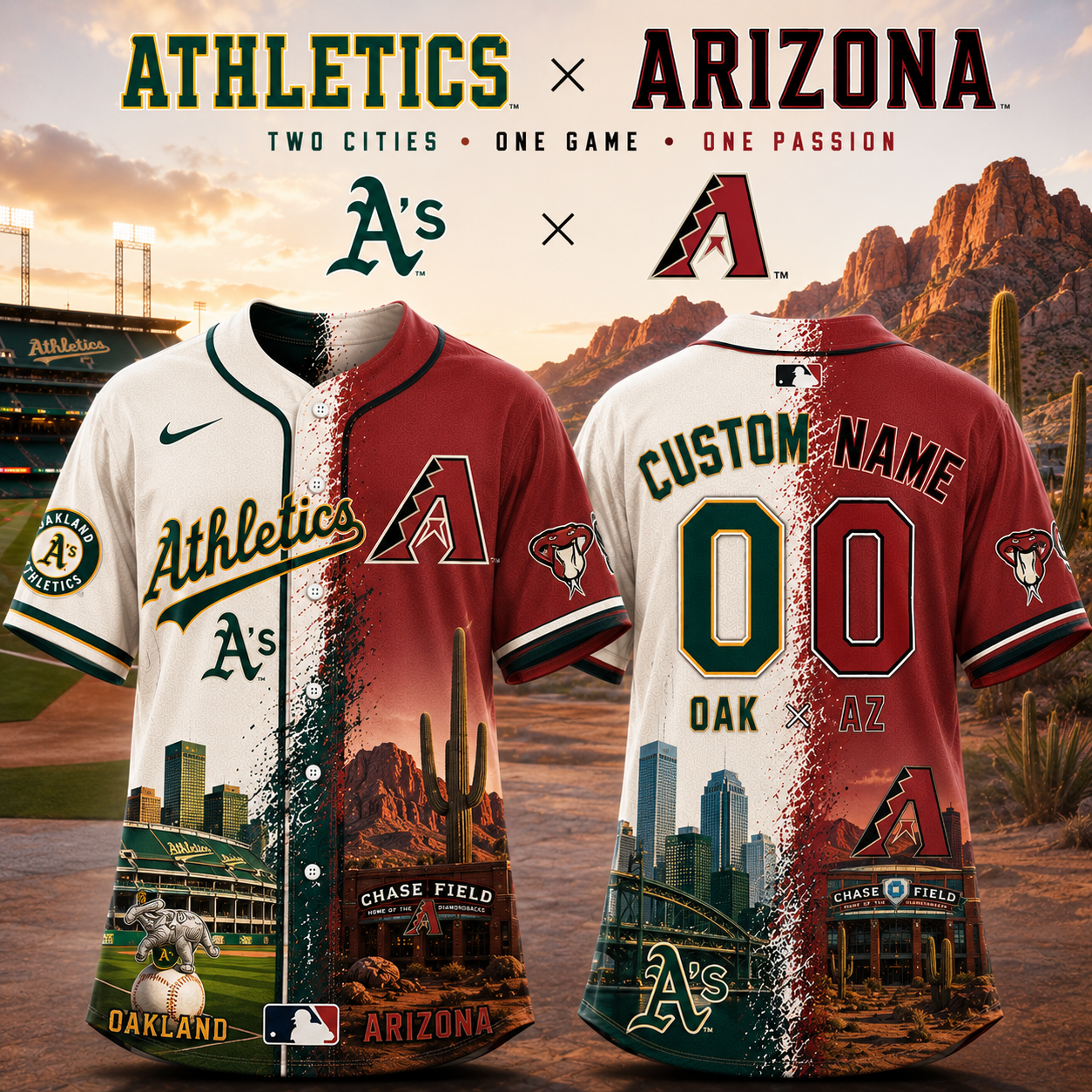 Athletics x Arizona Diamondbacks Custom Name Number Baseball Jersey For Fans