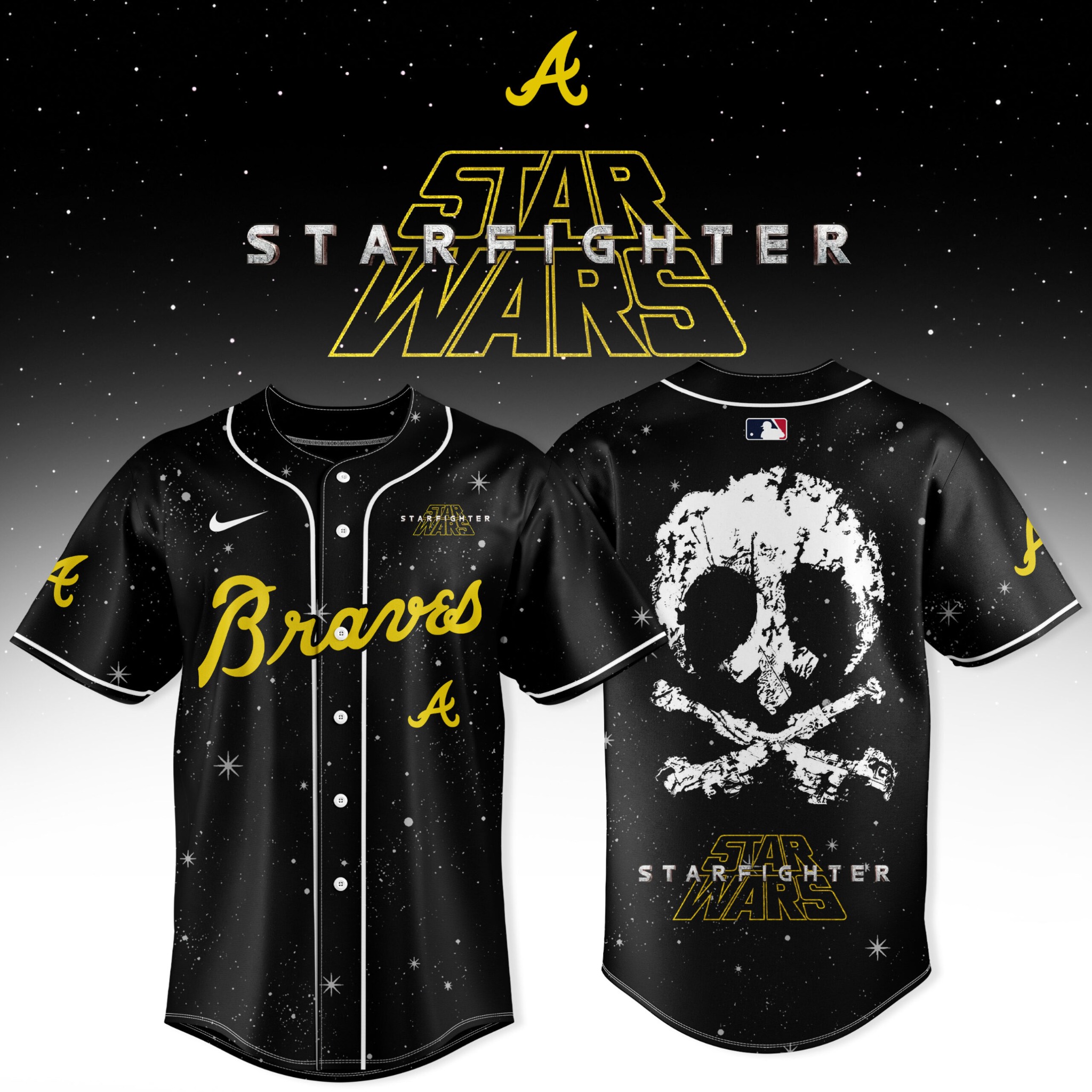 Atlanta Braves Star Wars Starfighter Edition Baseball Jersey Black Galaxy Game Day Shirt 2 - Unicasport Atlanta Braves Star Wars Starfighter Edition Baseball Jersey Black Galaxy Game Day Shirt