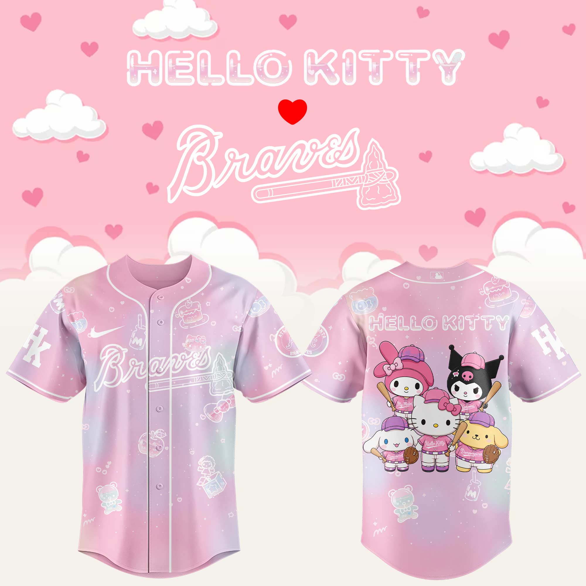 Atlanta Braves x Hello Kitty Theme Nights Limited Edition Baseball Jersey Gifts For Fans