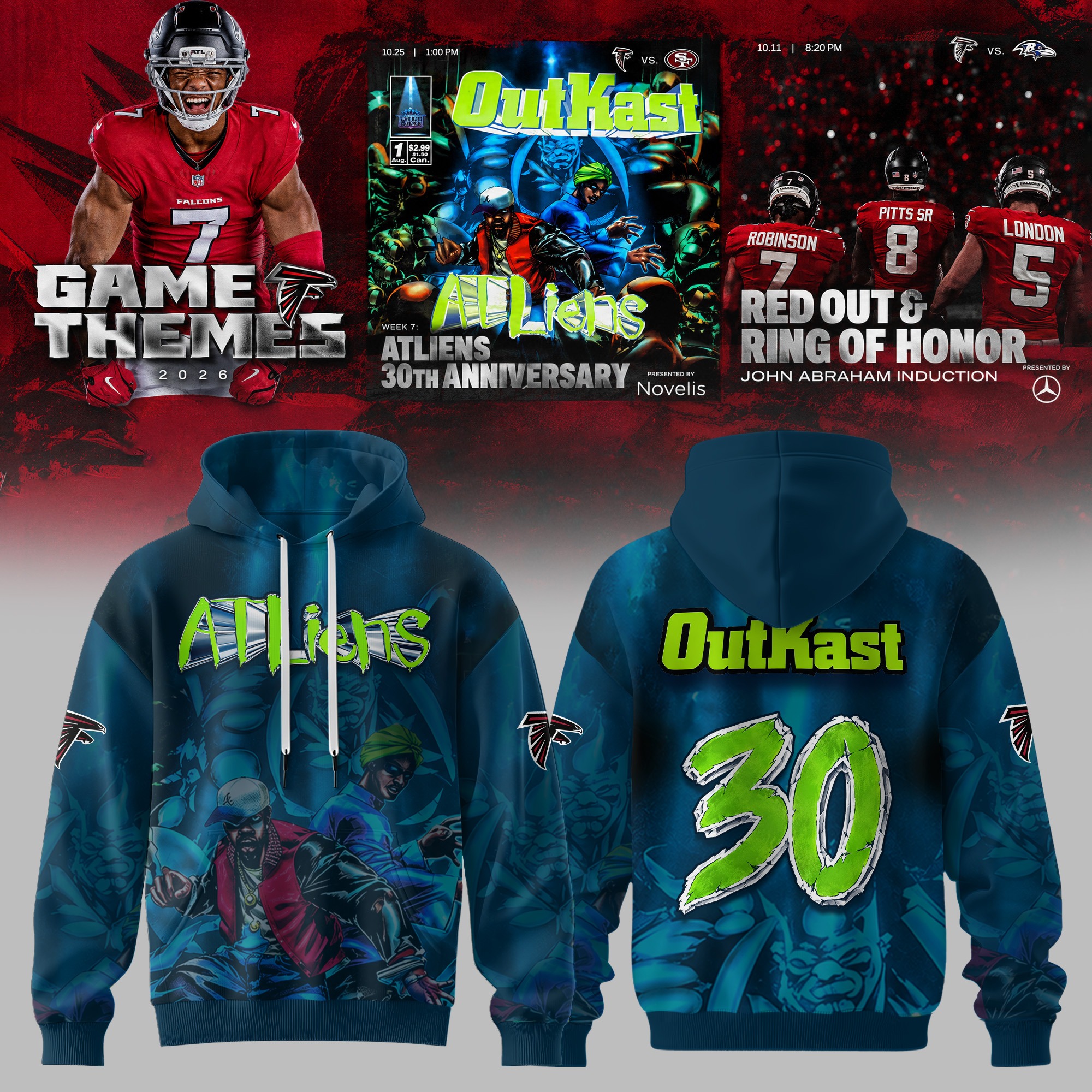 Atlanta Falcons OutKast ATLiens 30th Anniversary 2026 Football Jersey White Vintage Graphic Style 1 - Unicasport Atlanta Falcons OutKast ATLiens 30th Anniversary 2026 Football Jersey White Vintage Graphic Style
