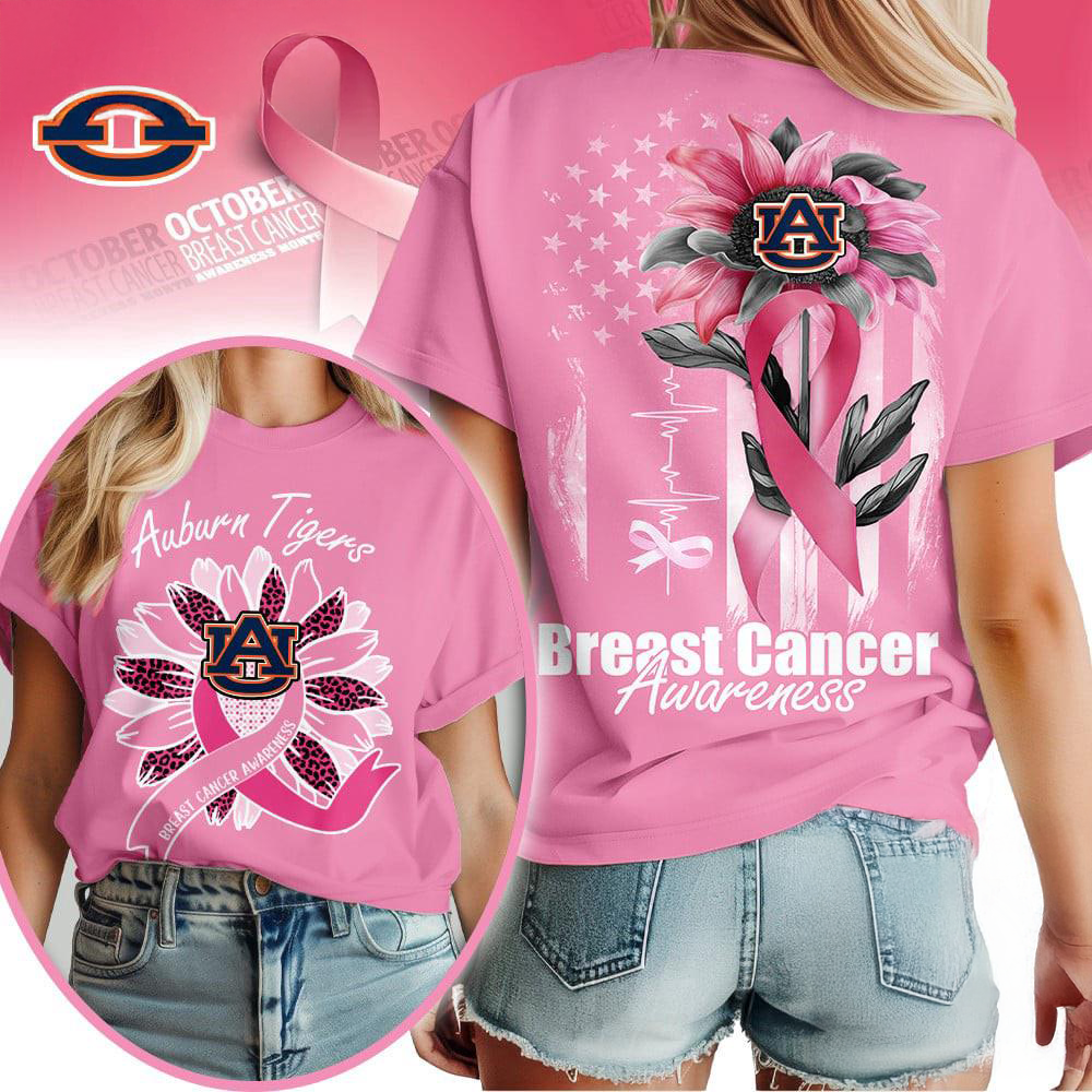 Auburn Tigers 2025 NCAA Breast Cancer Sunflowers Unisex 3D Shirt