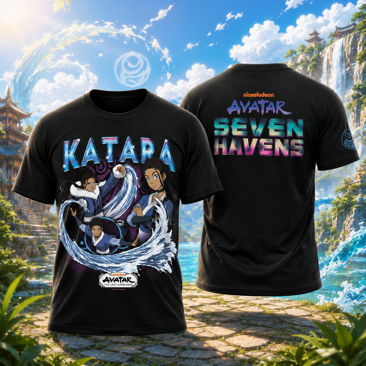 Avatar Seven Havens Katara Double Sided Graphic T Shirt Animation Fan Apparel