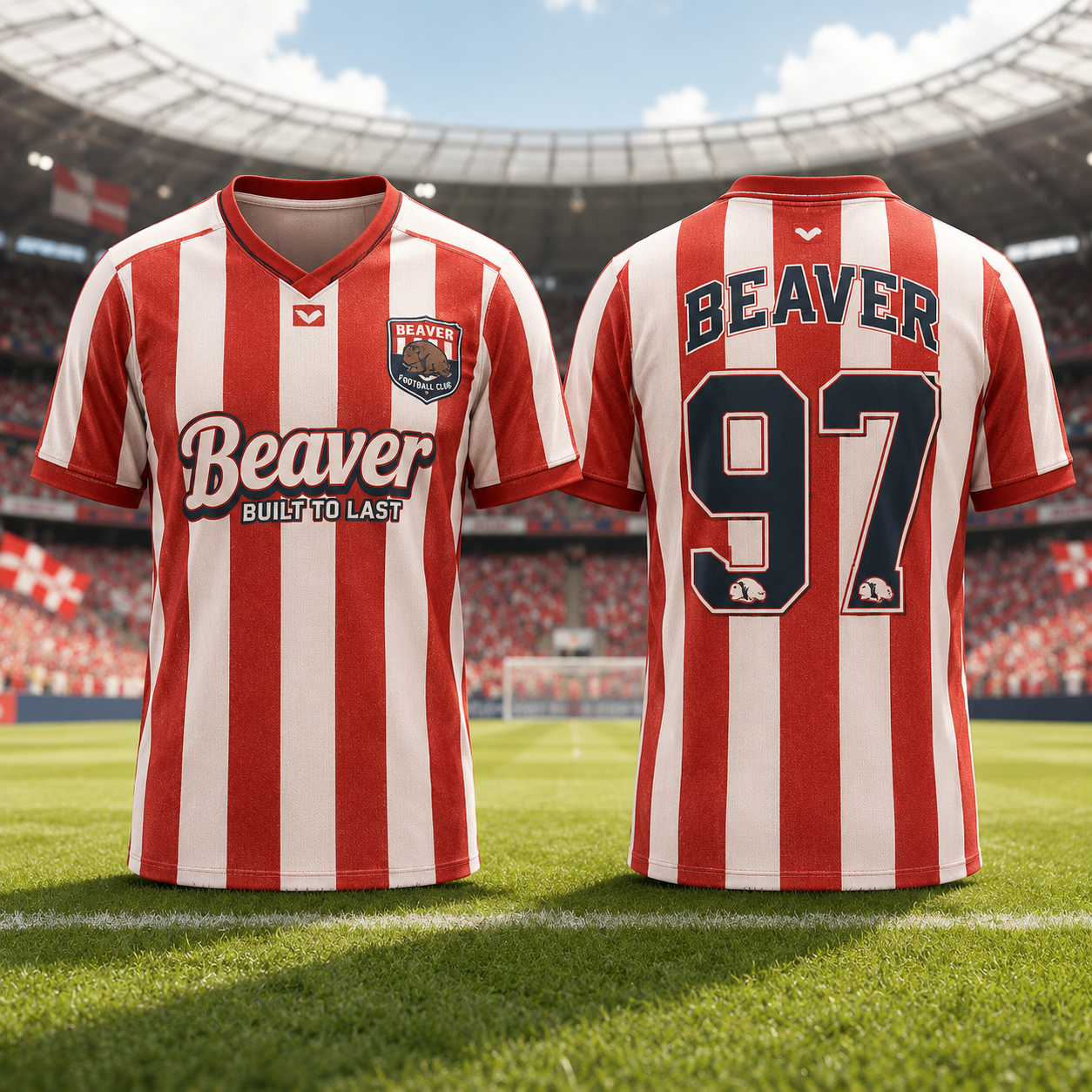 Bóbrs 25 Red White Striped Football Jersey Short Sleeve Soccer Shirt POD 1 - Unicasport Bóbrs 25 Red White Striped Football Jersey Short Sleeve Soccer Shirt POD
