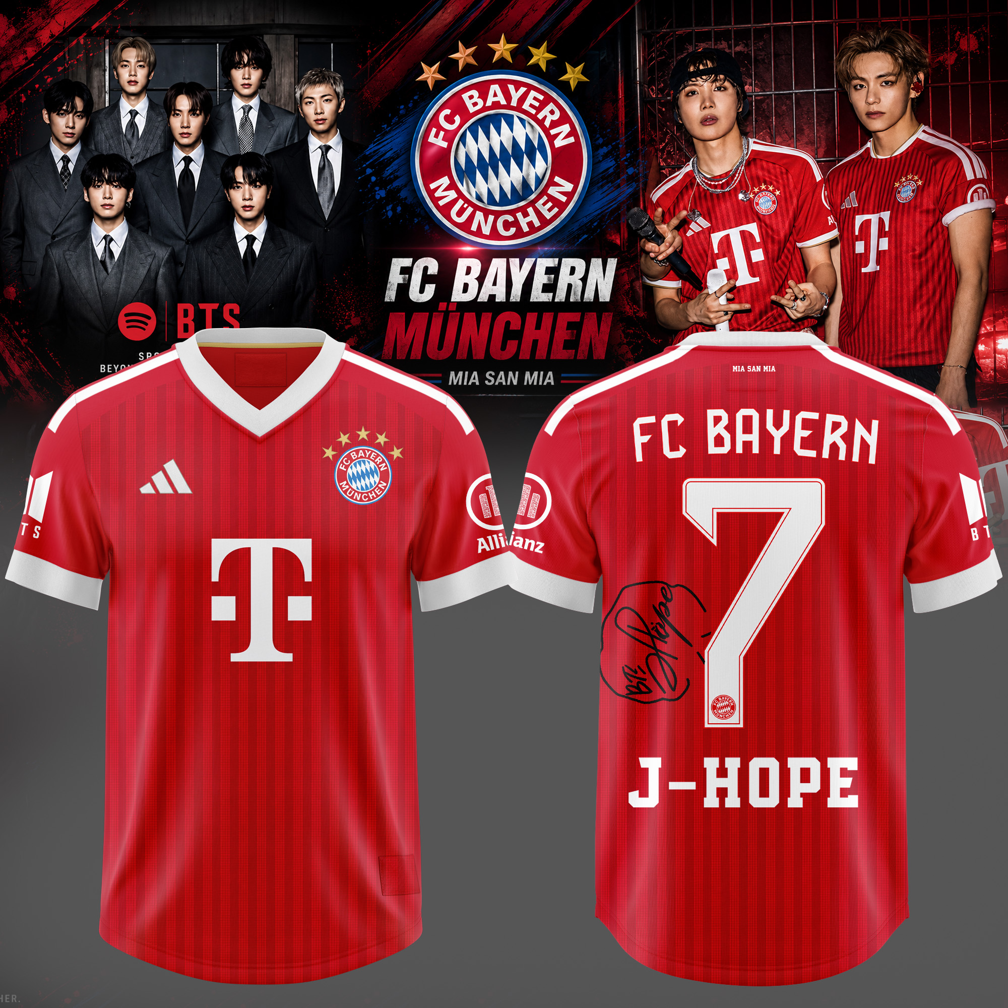 BTS ARIRANG World Tour x Bayern Munich Jhope Signature Soccer Jersey Custom Fan Wear