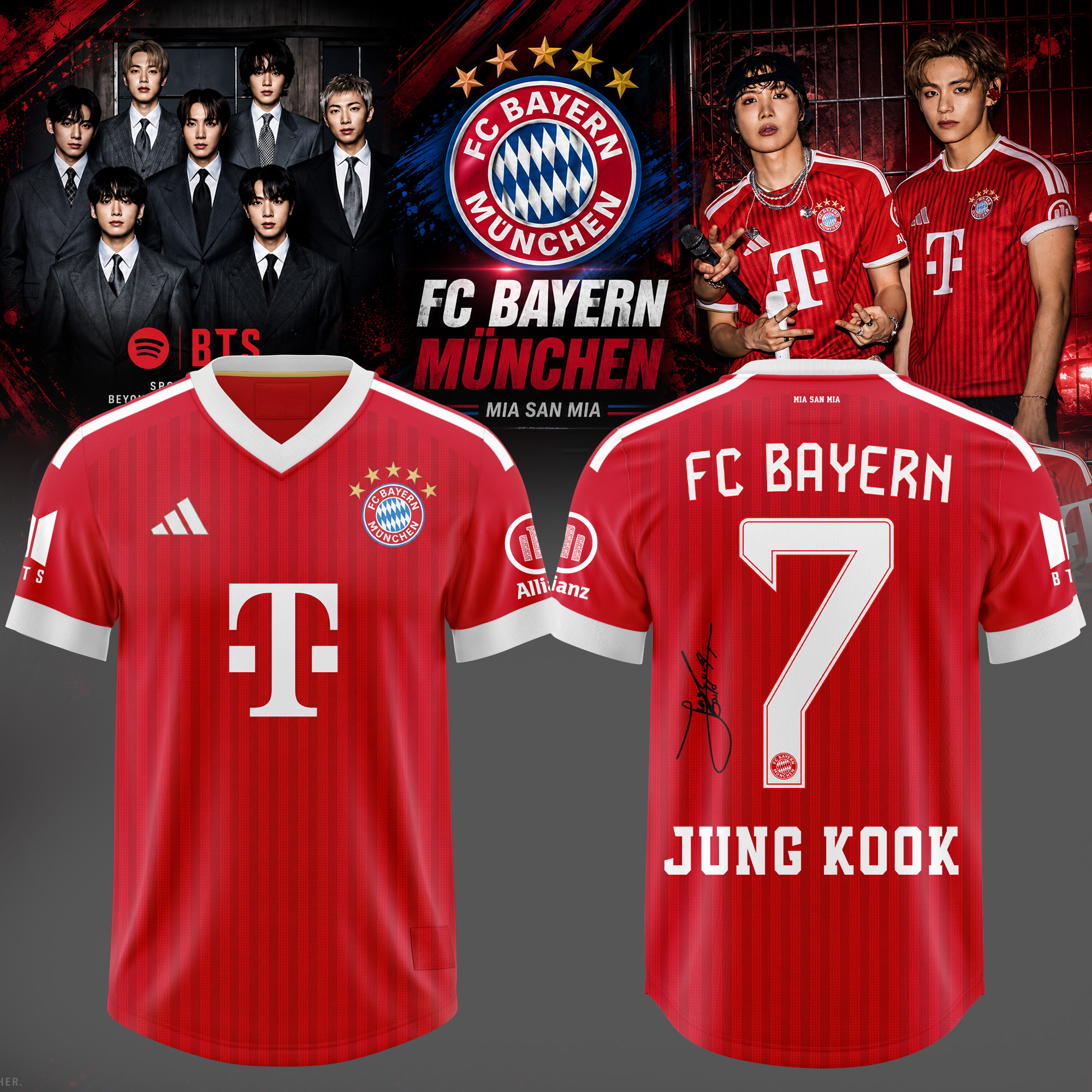 BTS ARIRANG World Tour x Bayern Munich Jungkook Signature Soccer Jersey Supporter Gear