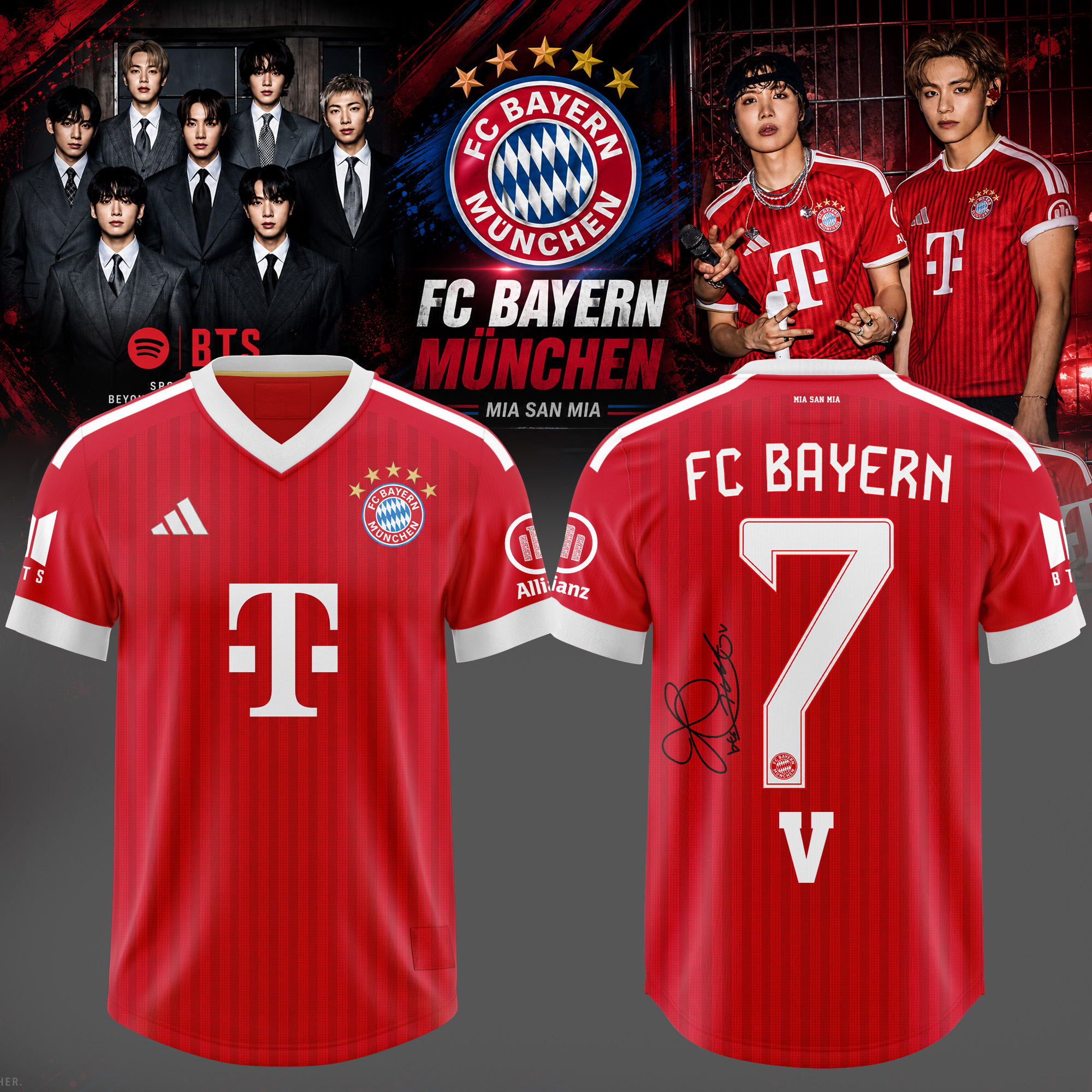 BTS ARIRANG World Tour x Bayern Munich V Signature Soccer Jersey Kpop Fan Wear