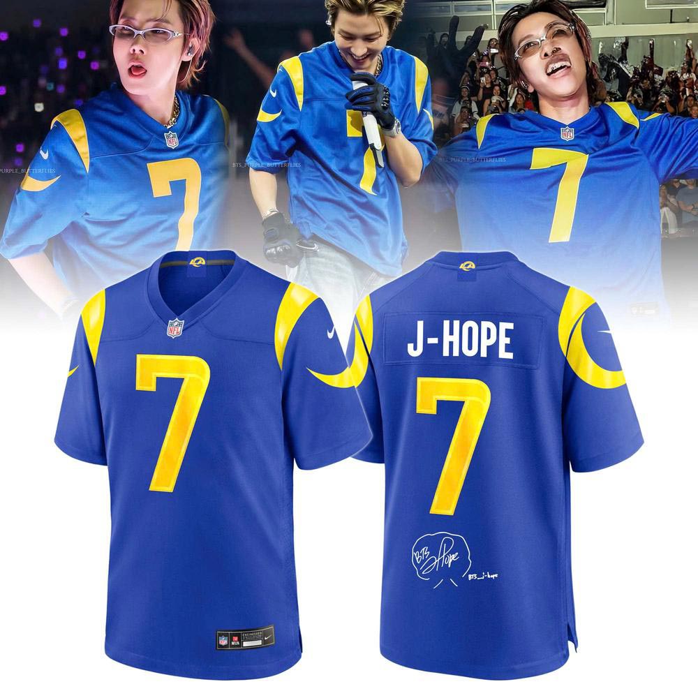 BTS JHope Los Angeles Rams 2026 Royal Blue Football Jersey Fan Apparel 1 - Unicasport BTS JHope Los Angeles Rams 2026 Royal Blue Football Jersey Fan Apparel