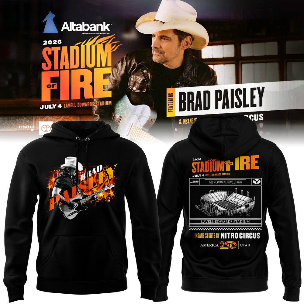 BYU Football x Brad Paisley Stadium Of Fire 2026 Premium Black Hoodie