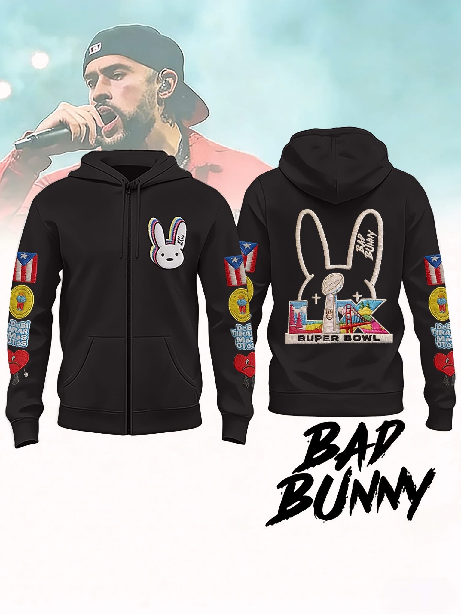 Bad Bunny Super Bowl Benito Bowl 2026 Zip Hoodie Best Gift For Music Fans Merhc 2026
