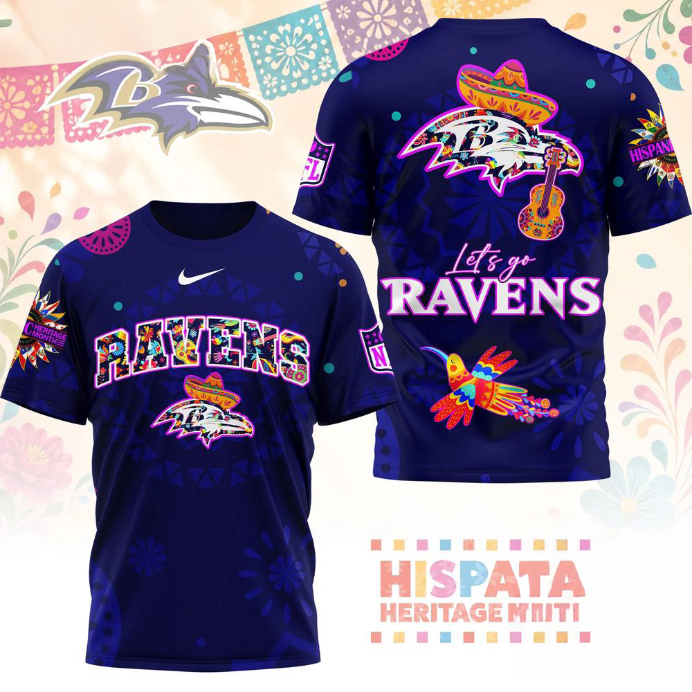 Baltimore Ravens 2026 NFL Hispanic Heritage Fiesta Premium 3D Graphic T Shirt