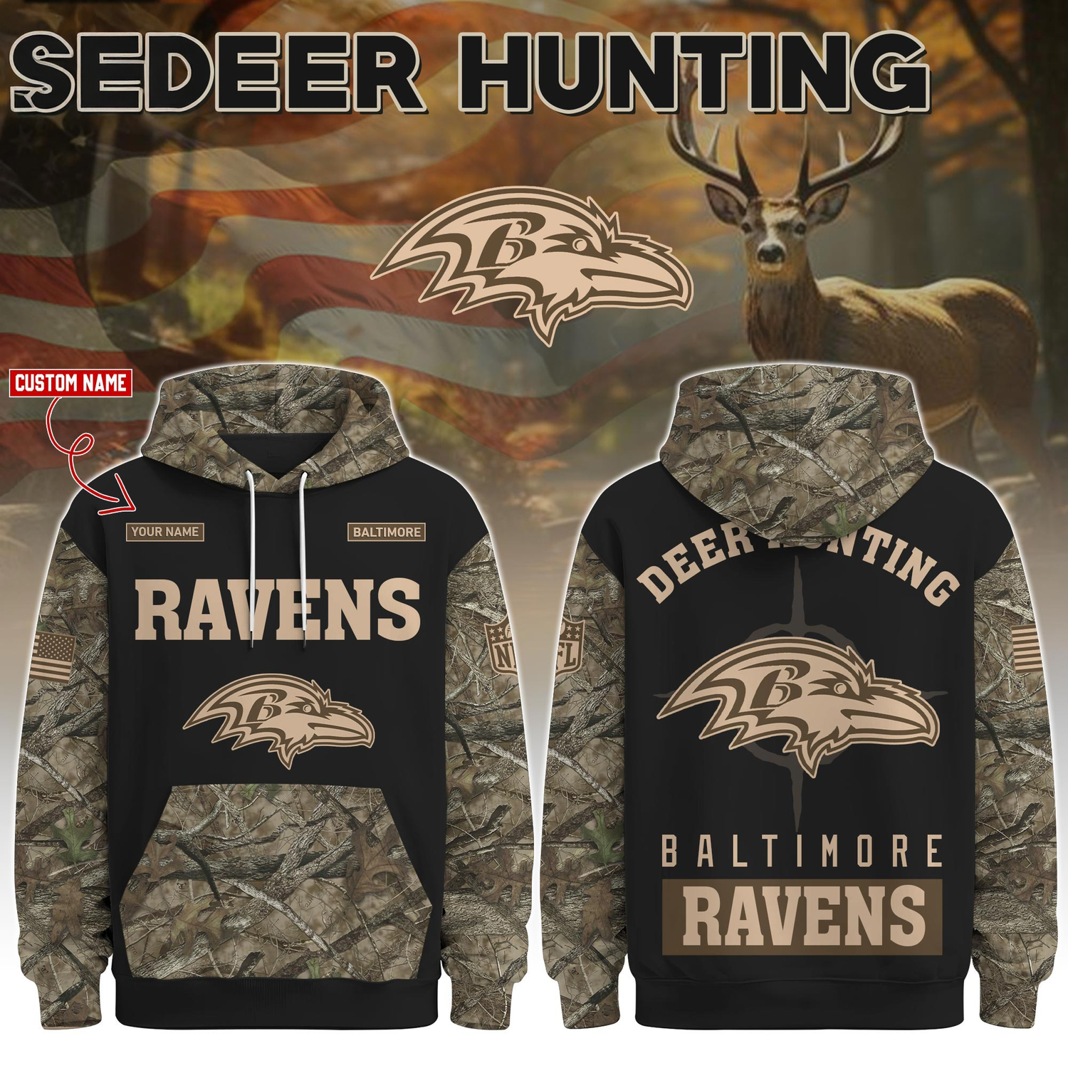 Baltimore Ravens Deer Hunting Limited Edition Hoodie Â– NFL Hunting Hoodie for Fans