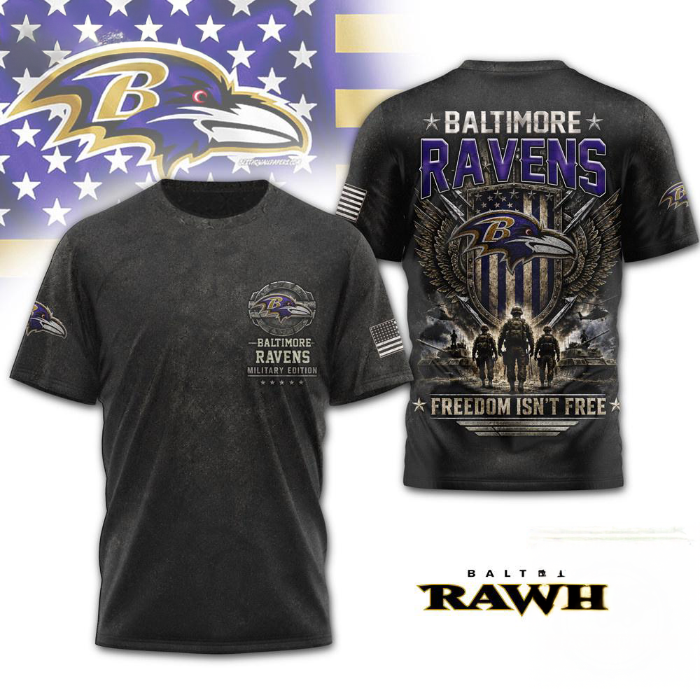 Baltimore Ravens NFL Freedom Team Military 3D Graphic T Shirt Football Fan Merchandise