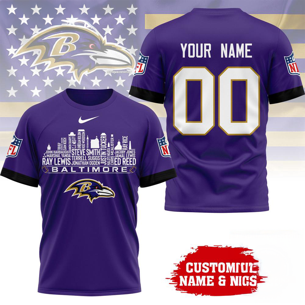 Baltimore Ravens NFL Game Day Skyline Names Limited Edition 3D Graphic T Shirt