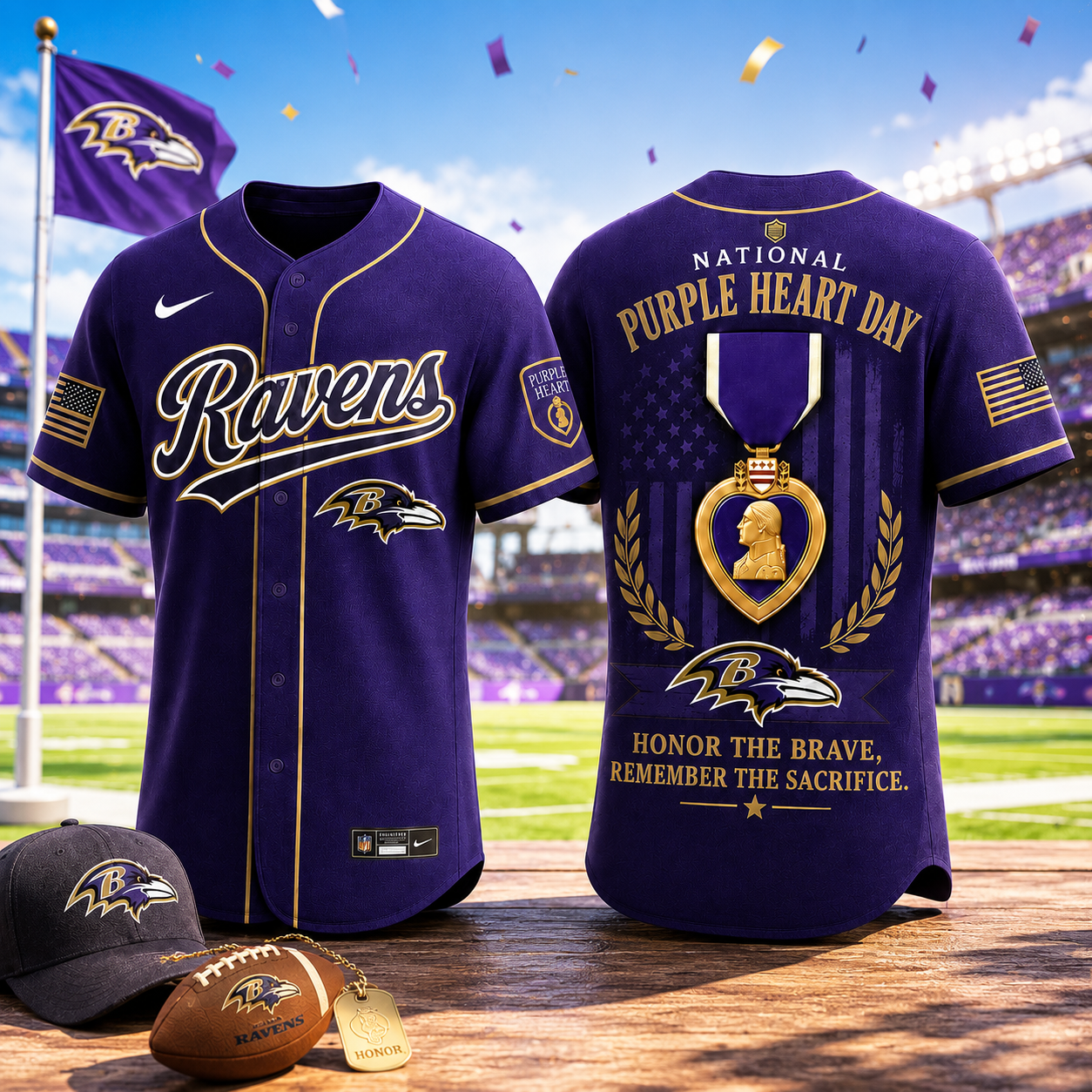 Baltimore Ravens National Purple Heart Day Baseball Jersey