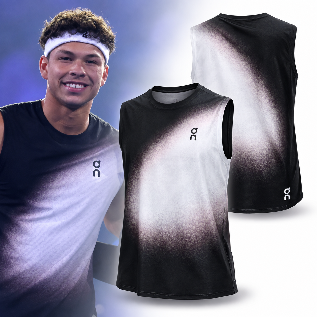 Ben Shelton On Court Tank Swing Black White Gradient Sleeveless Tennis Performance Top 1 - Unicasport Ben Shelton On Court Tank Swing Black White Gradient Sleeveless Tennis Performance Top