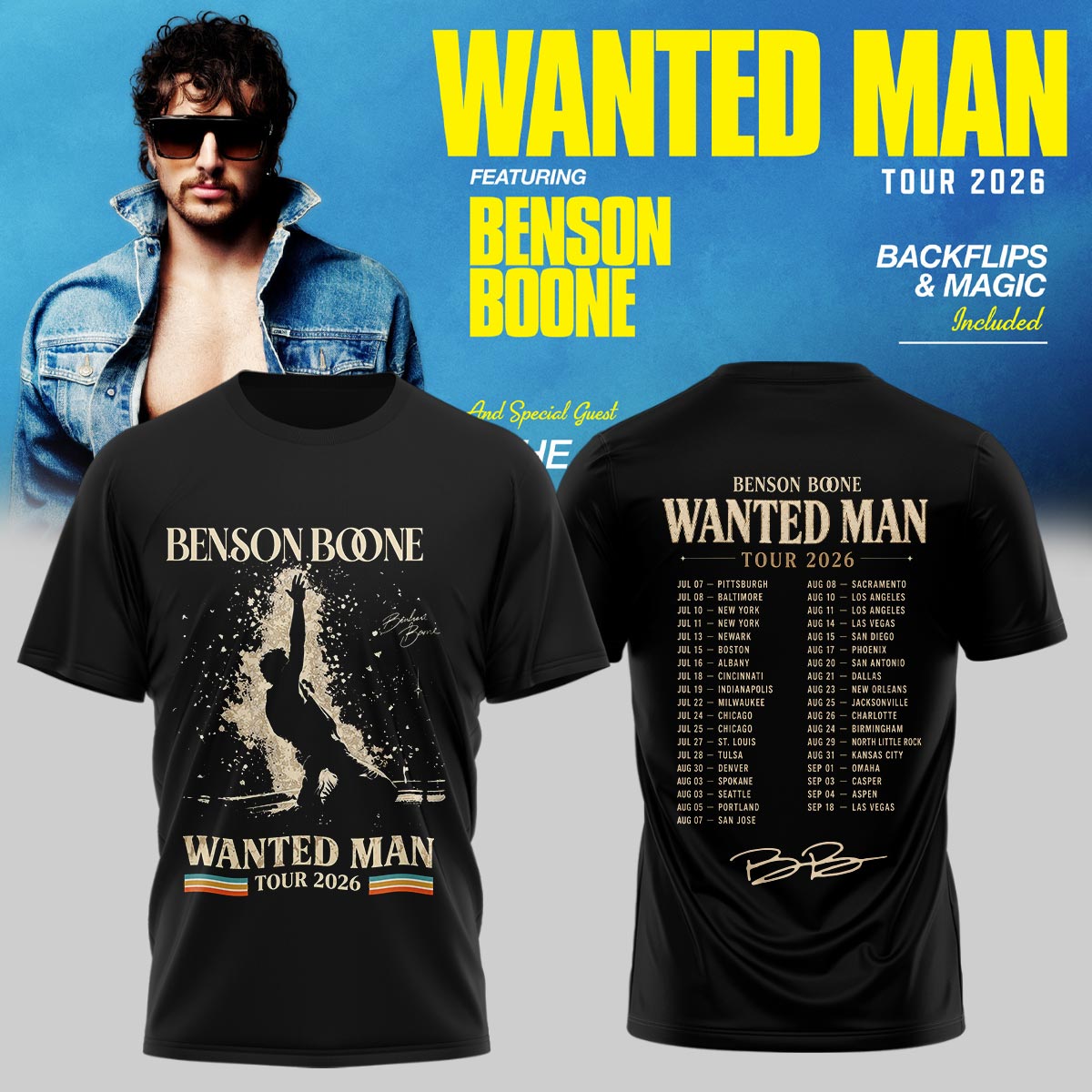 Benson Boone Wanted Man Signed Concert Tour T Shirt