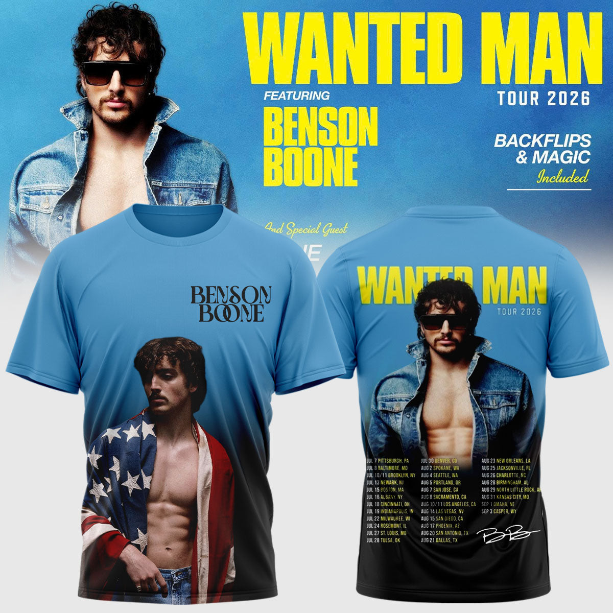 Benson Boone Wanted Man Signed Exclusive Concert Tee