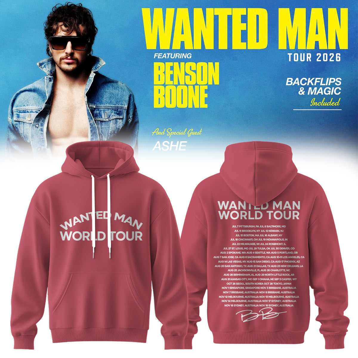 Benson Boone Wanted Man Signed Exclusive Fan Hoodie