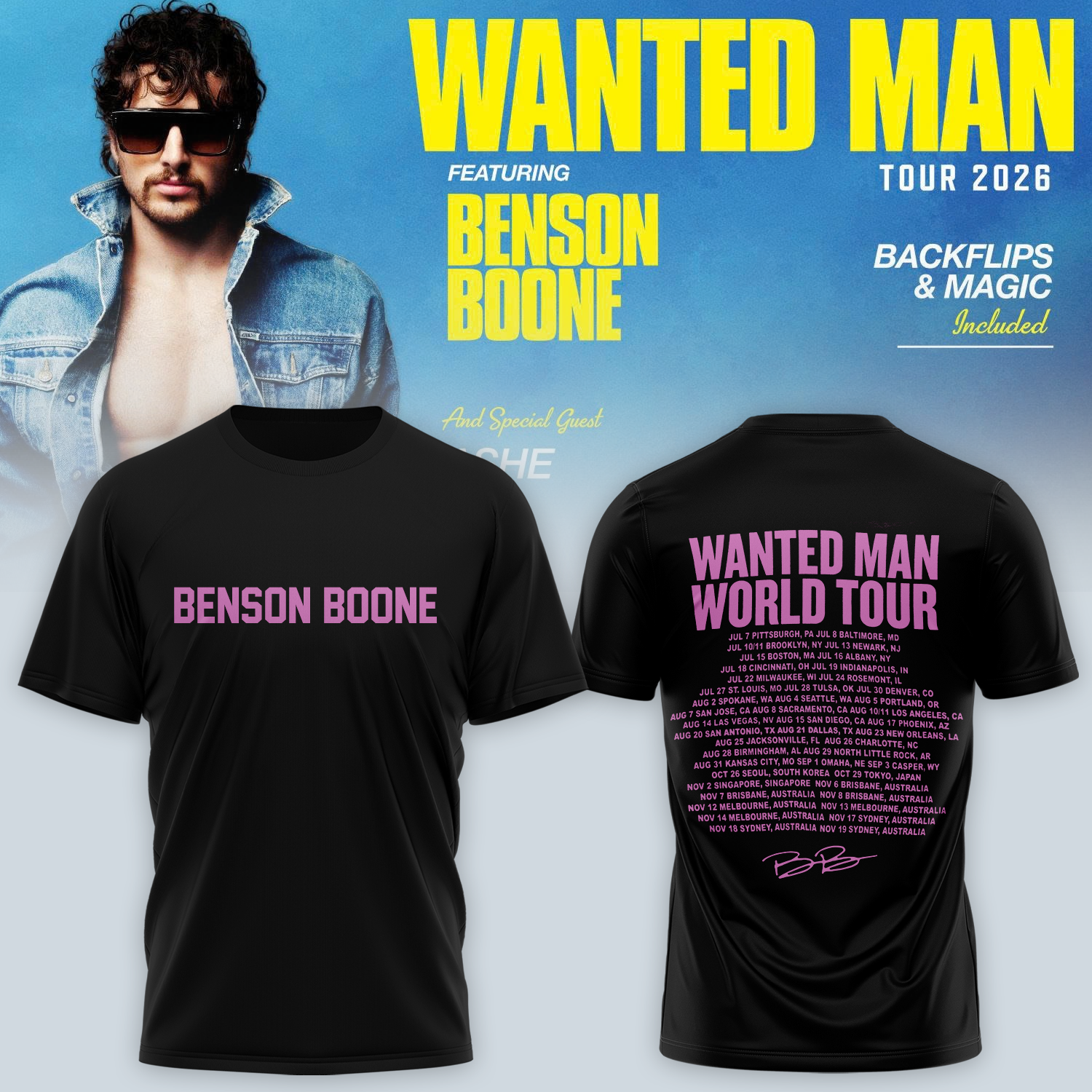 Benson Boone Wanted Man Signed Limited Edition T Shirt