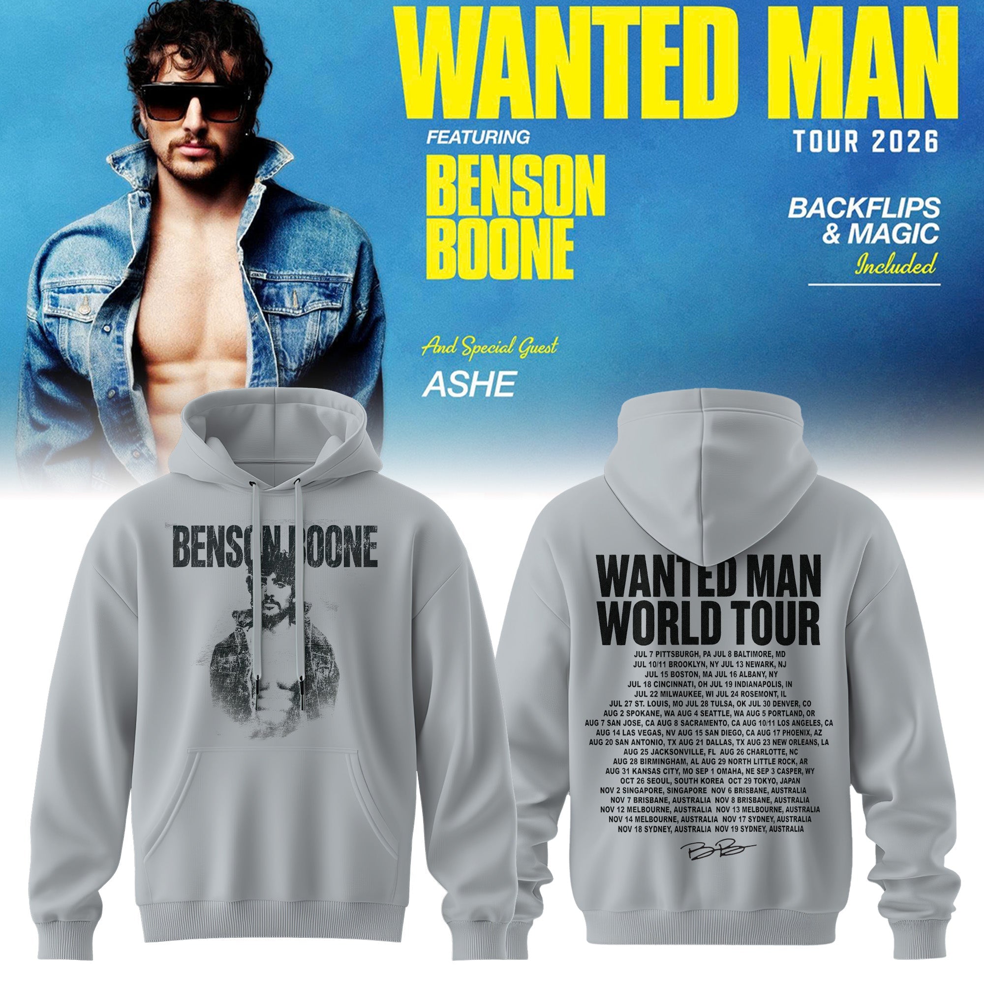 Benson Boone Wanted Man Signed Premium Concert Hoodie