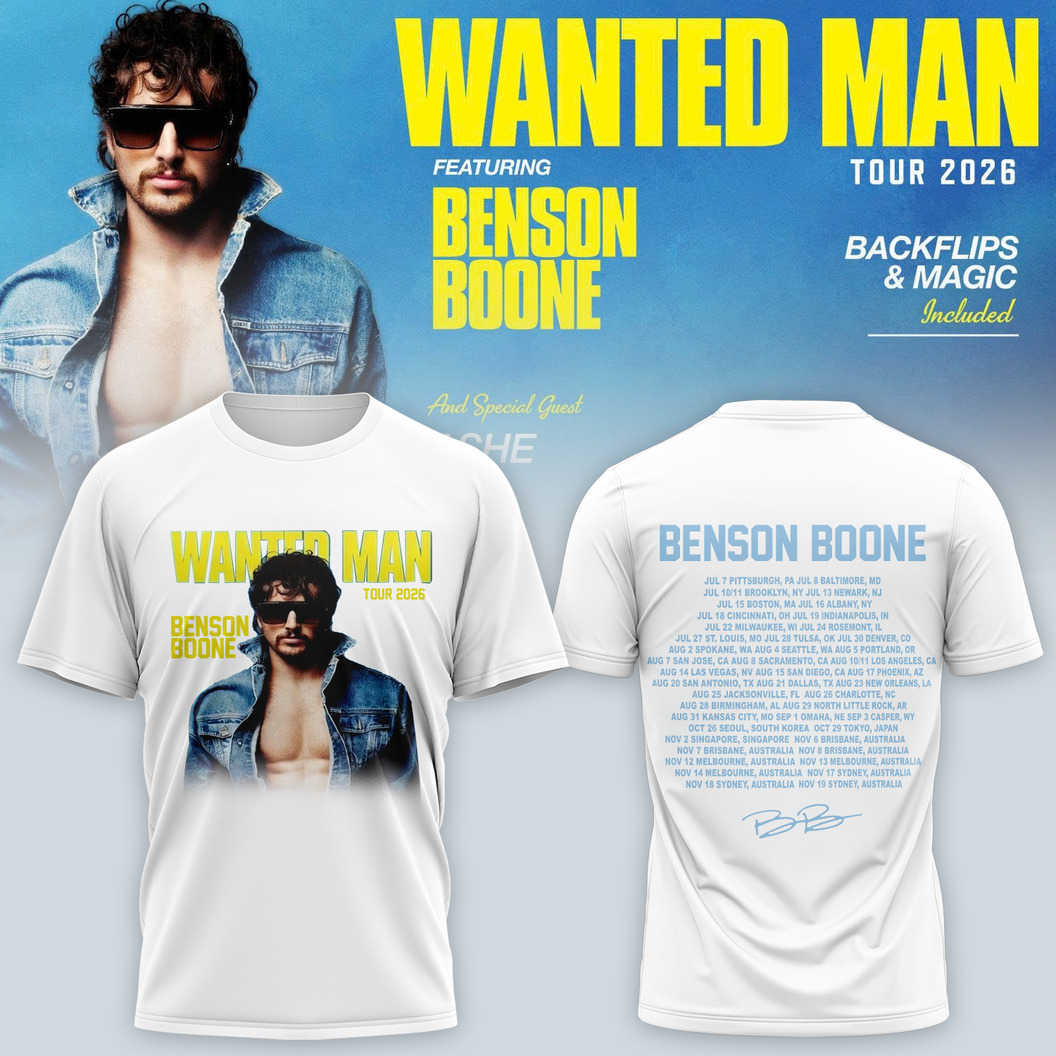Benson Boone Wanted Man Signed Premium Fan T Shirt