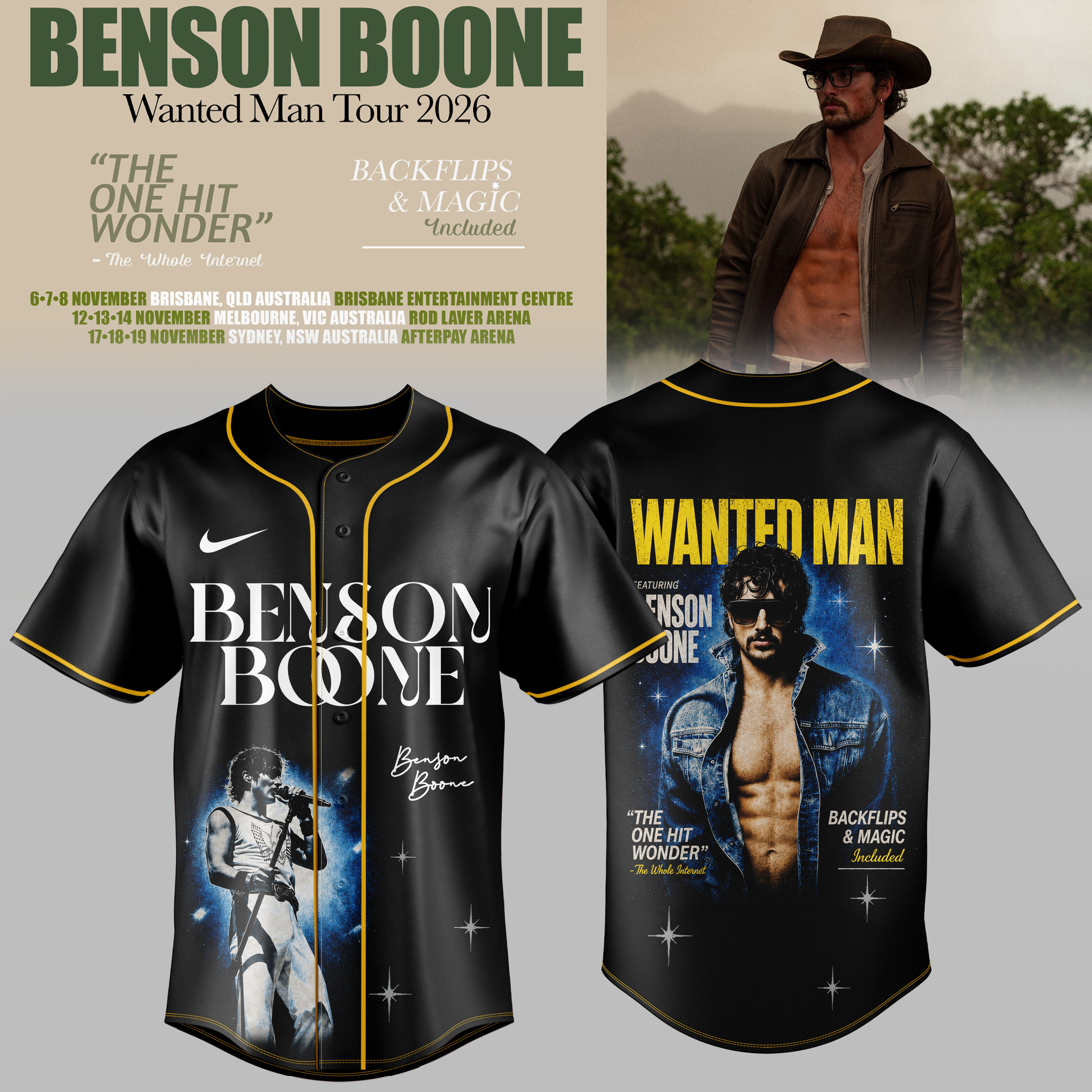 Benson Boone Wanted Man Tour 2026 Collector Baseball Jersey Gifts For Fans