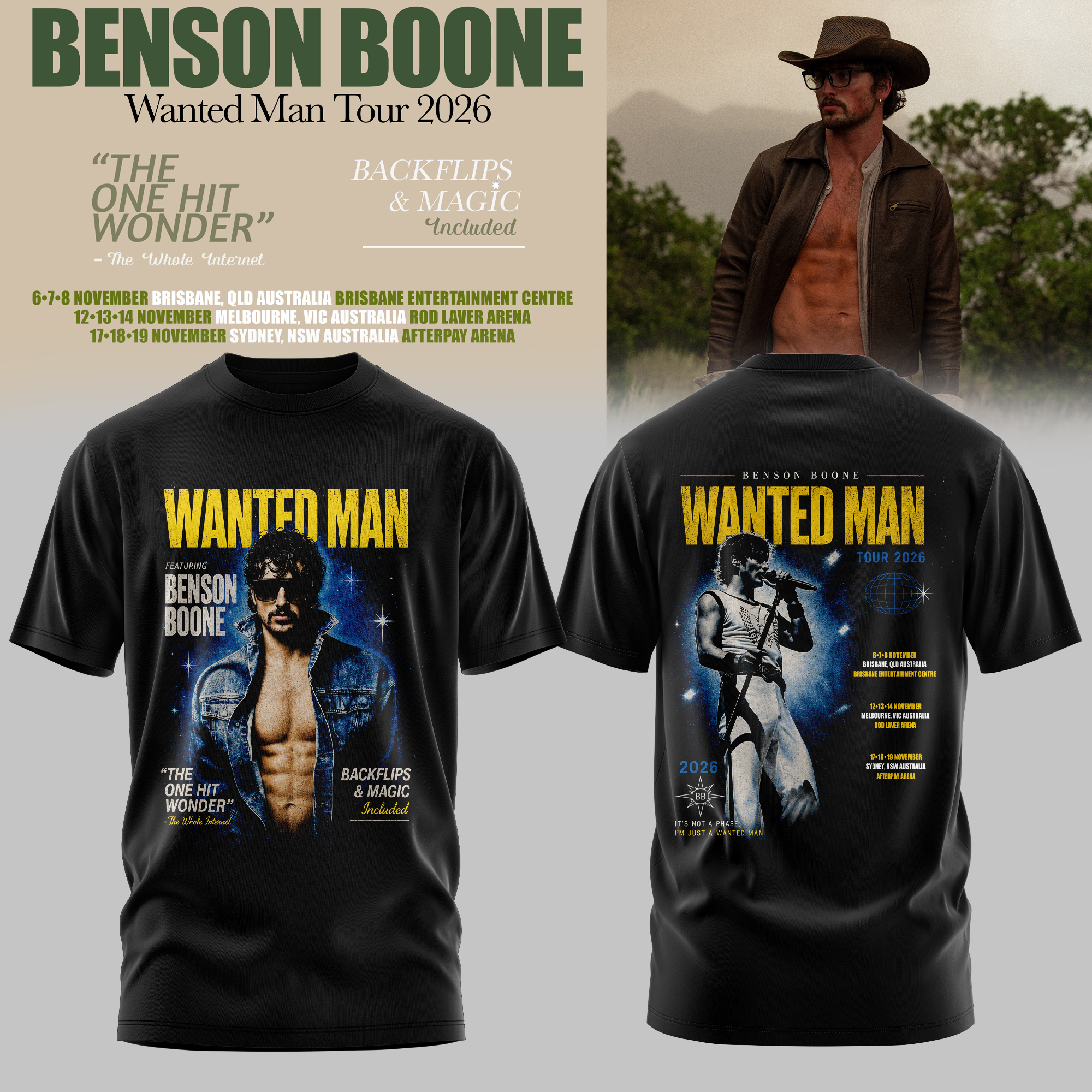 Benson Boone Wanted Man Tour 2026 Collector Concert T Shirt Gifts For Fans