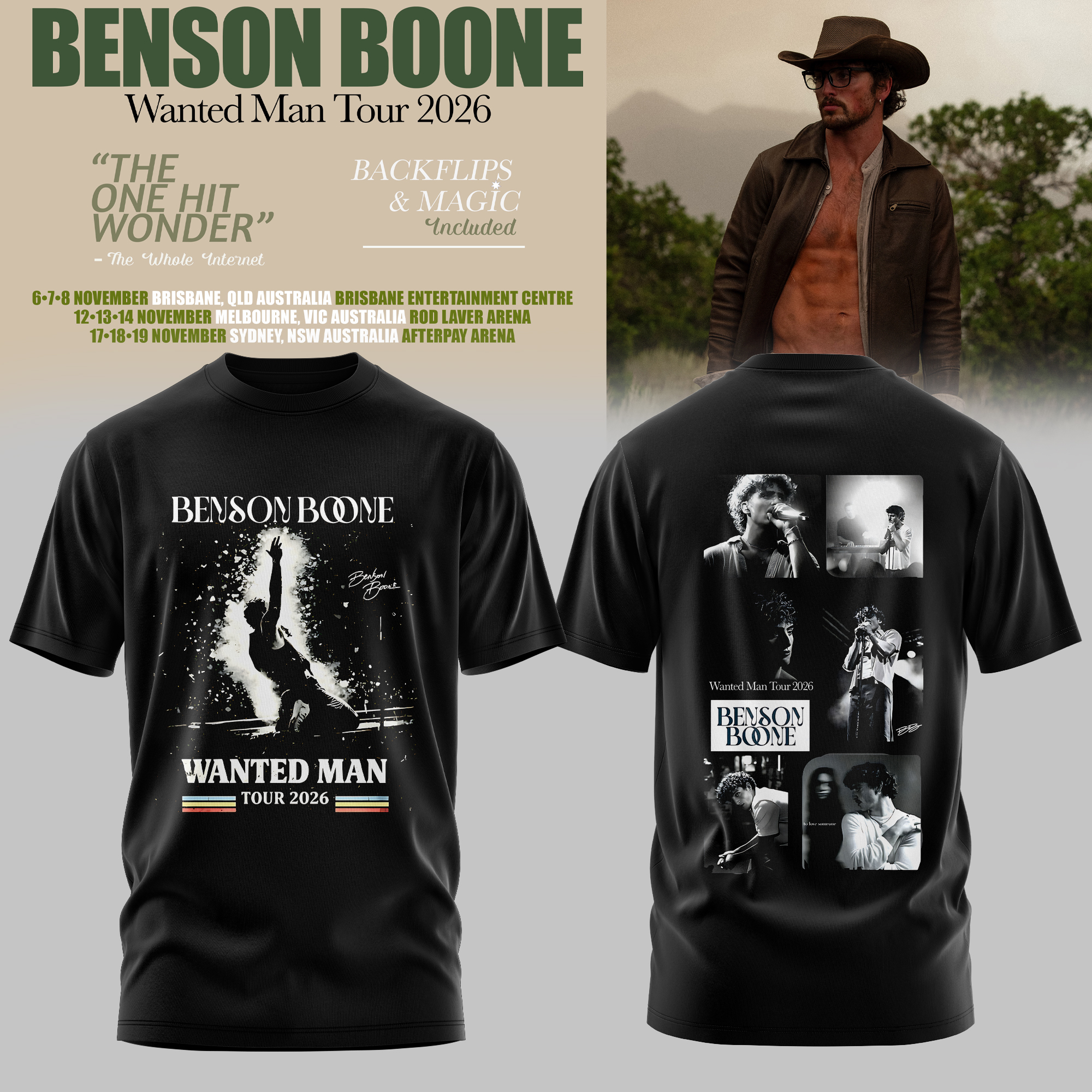 Benson Boone Wanted Man Tour 2026 Exclusive Music Graphic Tee Gifts For Fans